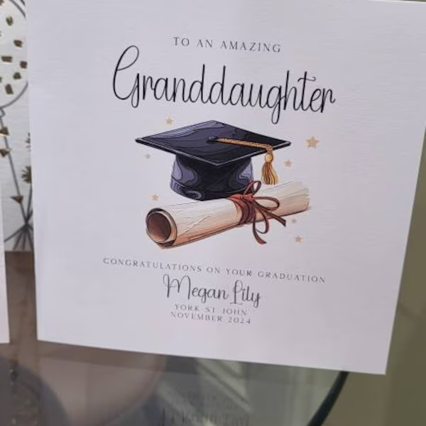 Granddaughter graduation card personalised for Megan Lily