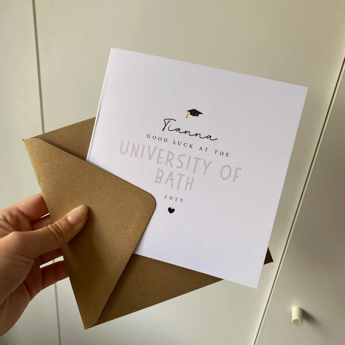 Good luck at the University of Bath graduation card personalised for Tianna