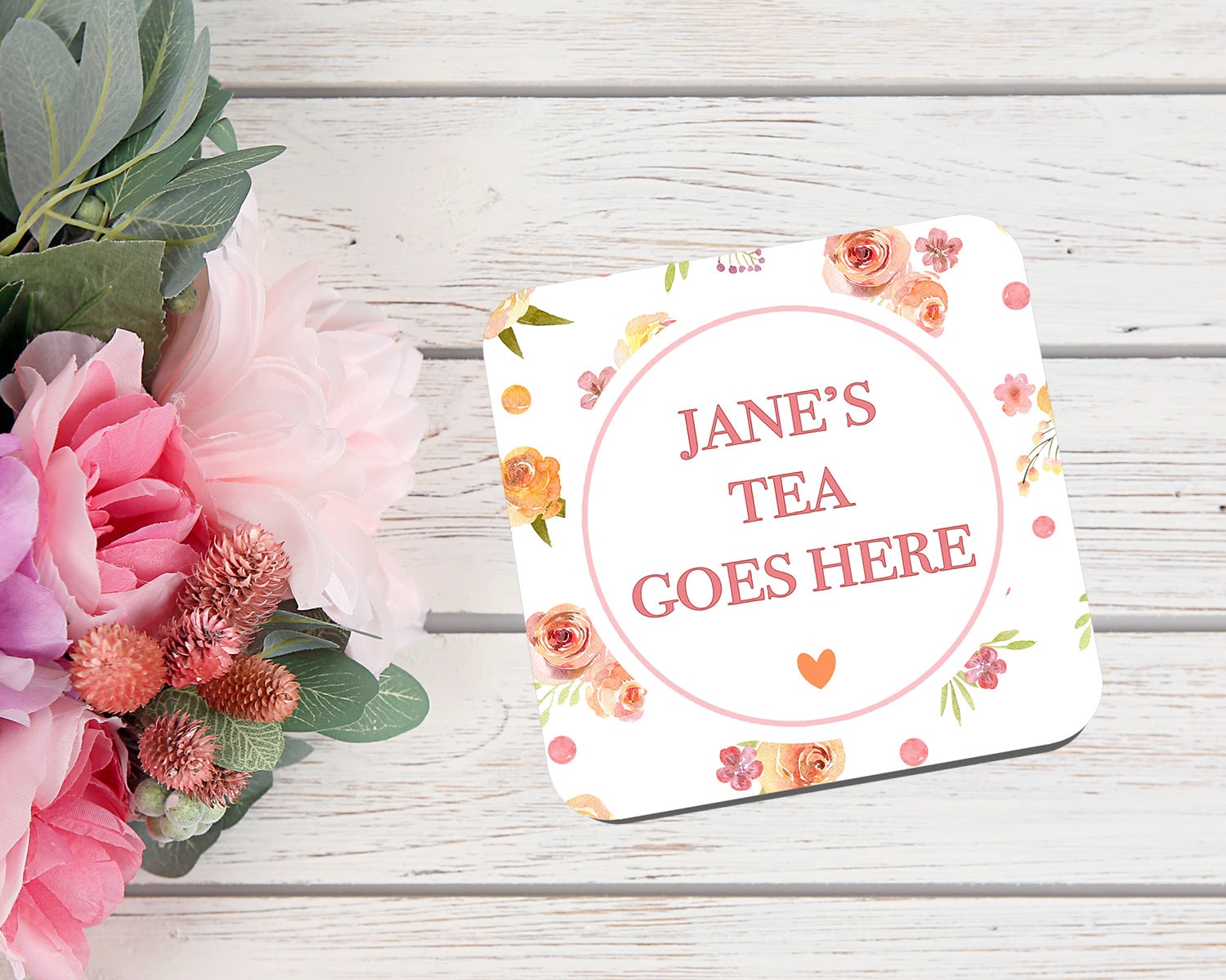 Personalised Tea Coaster - Floral Coaster - Floral Gift - Tea Gift - Birthday Gift - Mother's Day - Secret Santa Gift