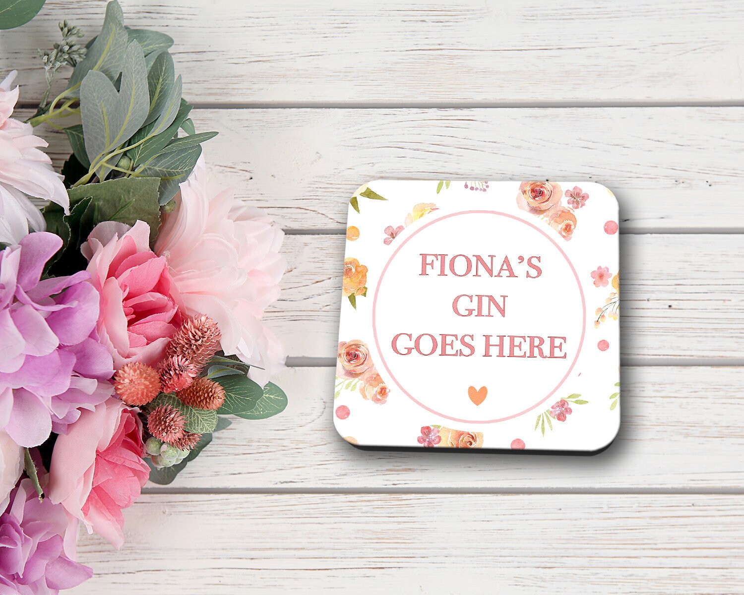 Floral Gin Coaster - Personalised Coaster - Alcohol Coaster - Gin Gift - Gin Lover - Gin Goes Here - Secret Santa Gift