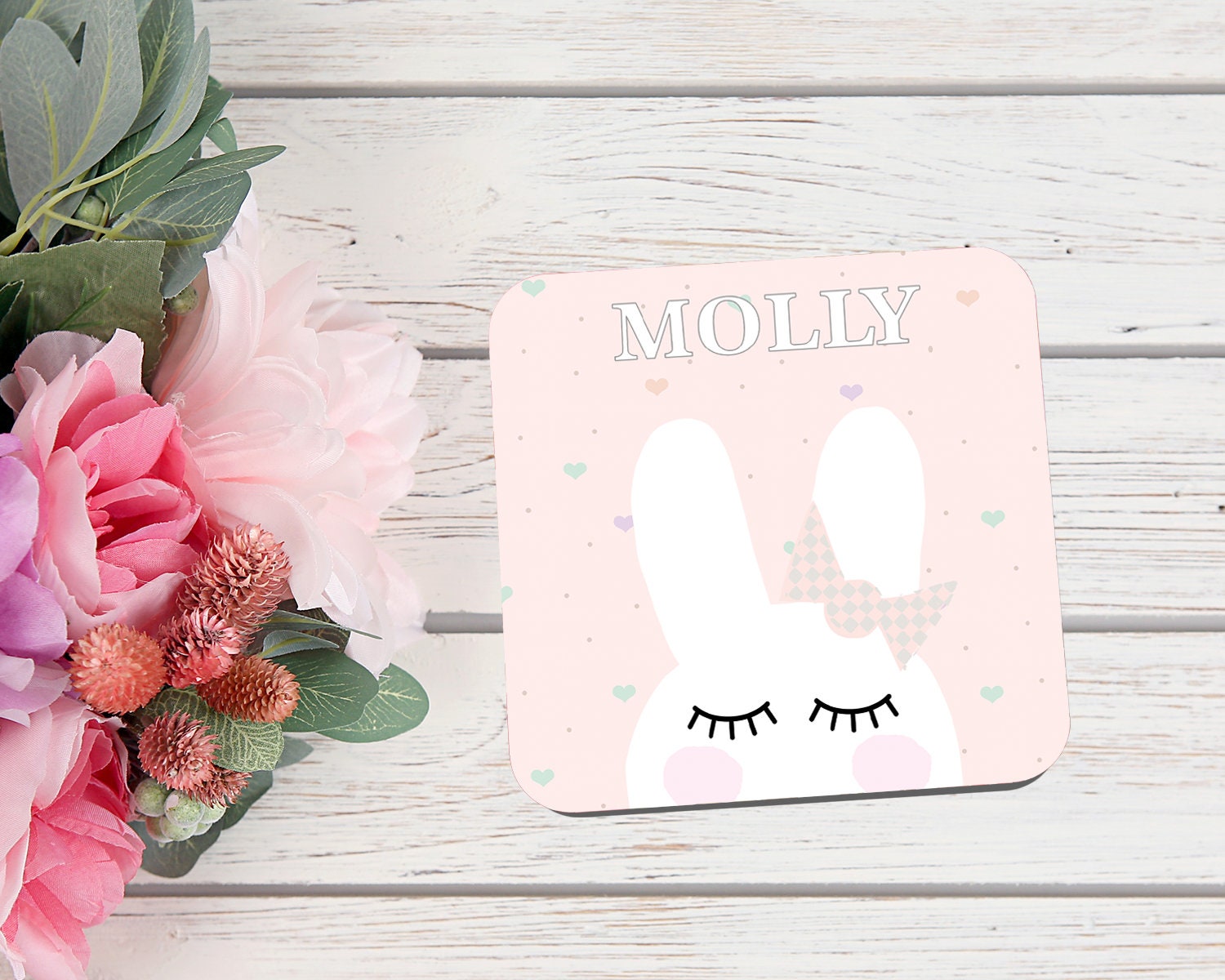 Bunny Coaster - Personalised Children's Coaster - Cute Bunny Coaster - Kid's Tableware