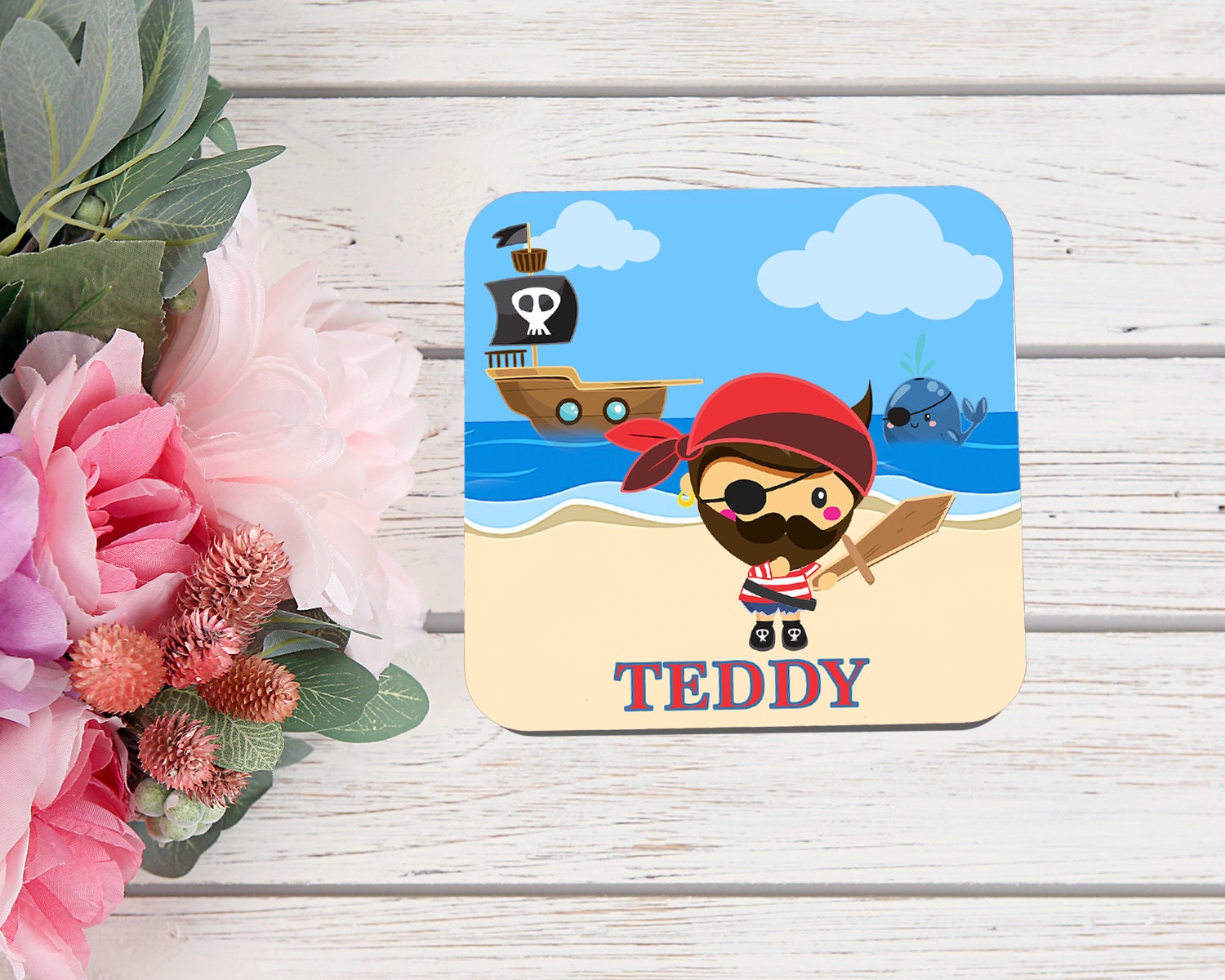 Pirate Personalised Coaster - Kid's Tableware - Children's Coaster - Pirate Gift