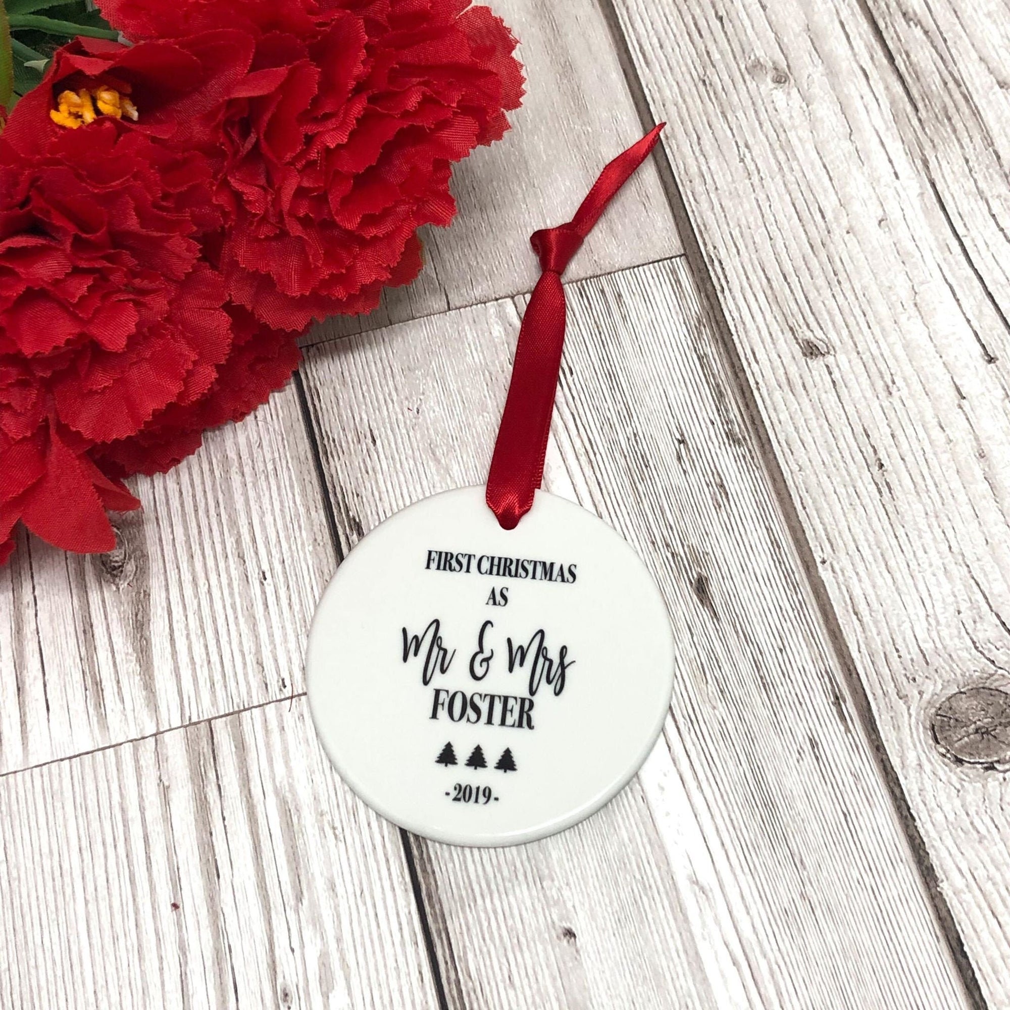 Newlywed Ceramic Christmas Decoration - Wedding Gift - Newly Married - Just Married Bauble