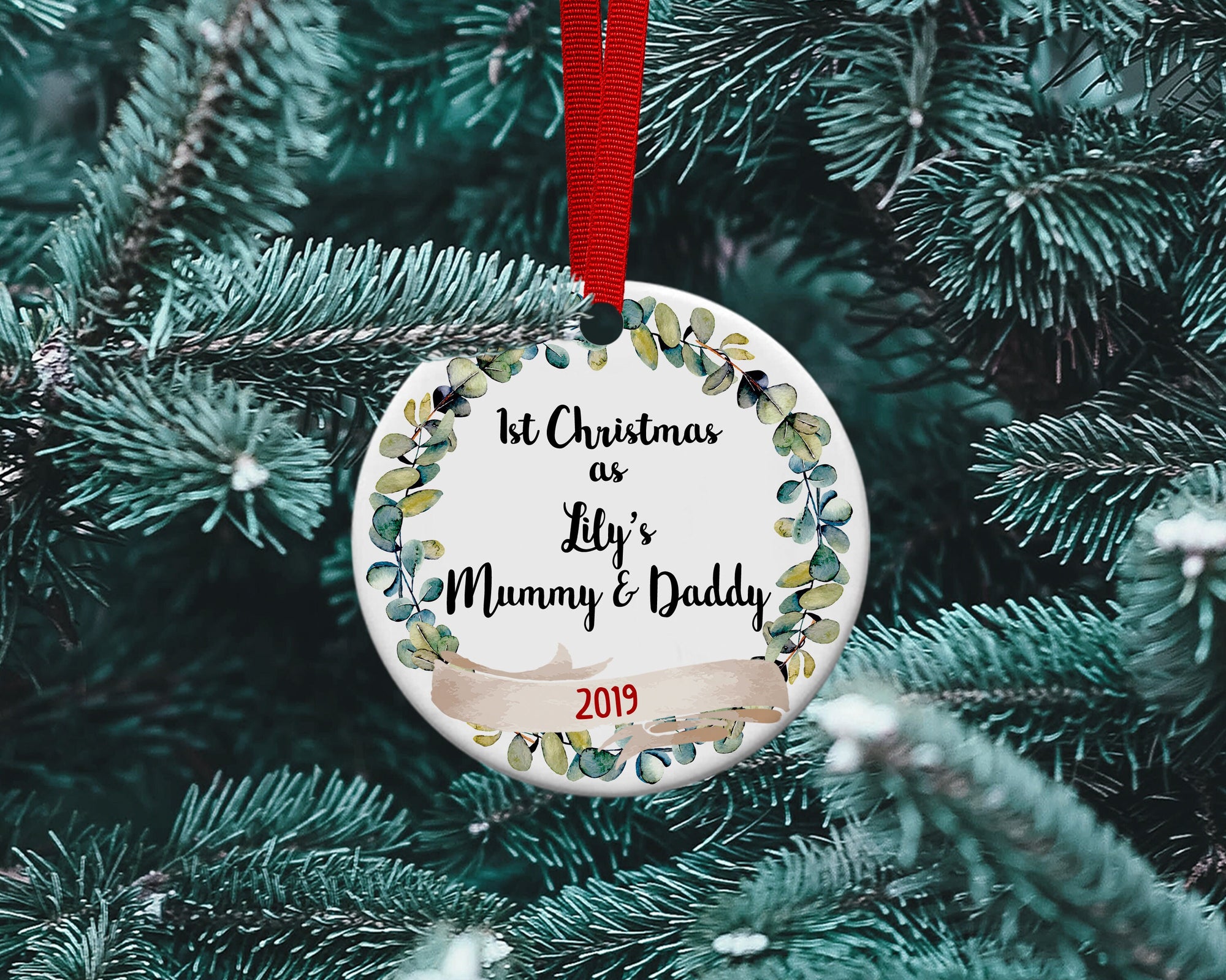 First Christmas As Mummy & Daddy Ceramic Christmas Decoration - Personalised Gift - Ceramic Gift - New Baby Bauble