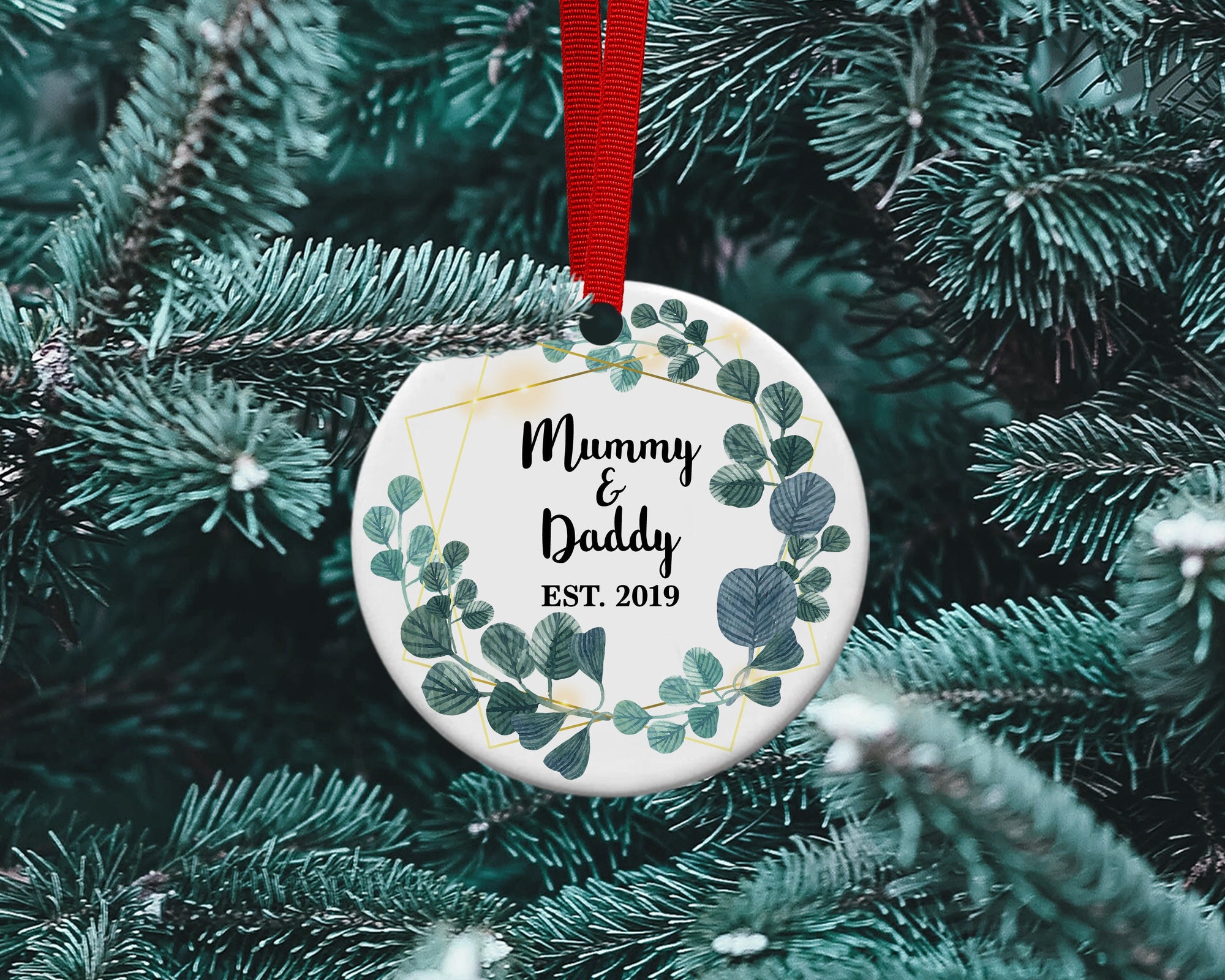 Mummy & Daddy Ceramic Christmas Decoration - Personalised Gift - Ceramic Gift - New Baby Bauble