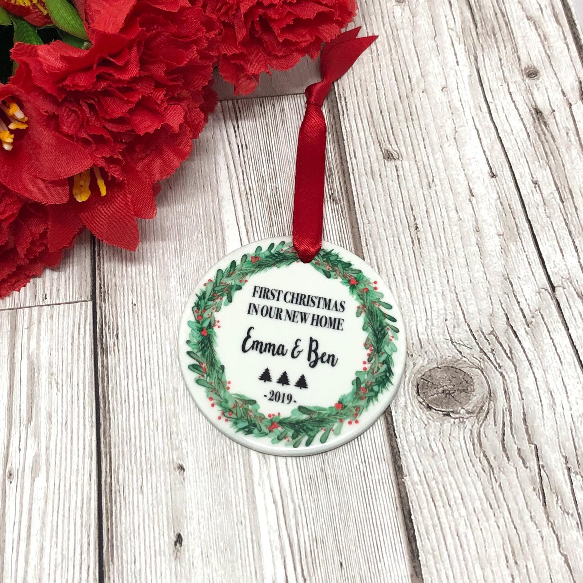 New Home Ceramic Christmas Wreath Decoration - Housewarming Gift - New Home Bauble