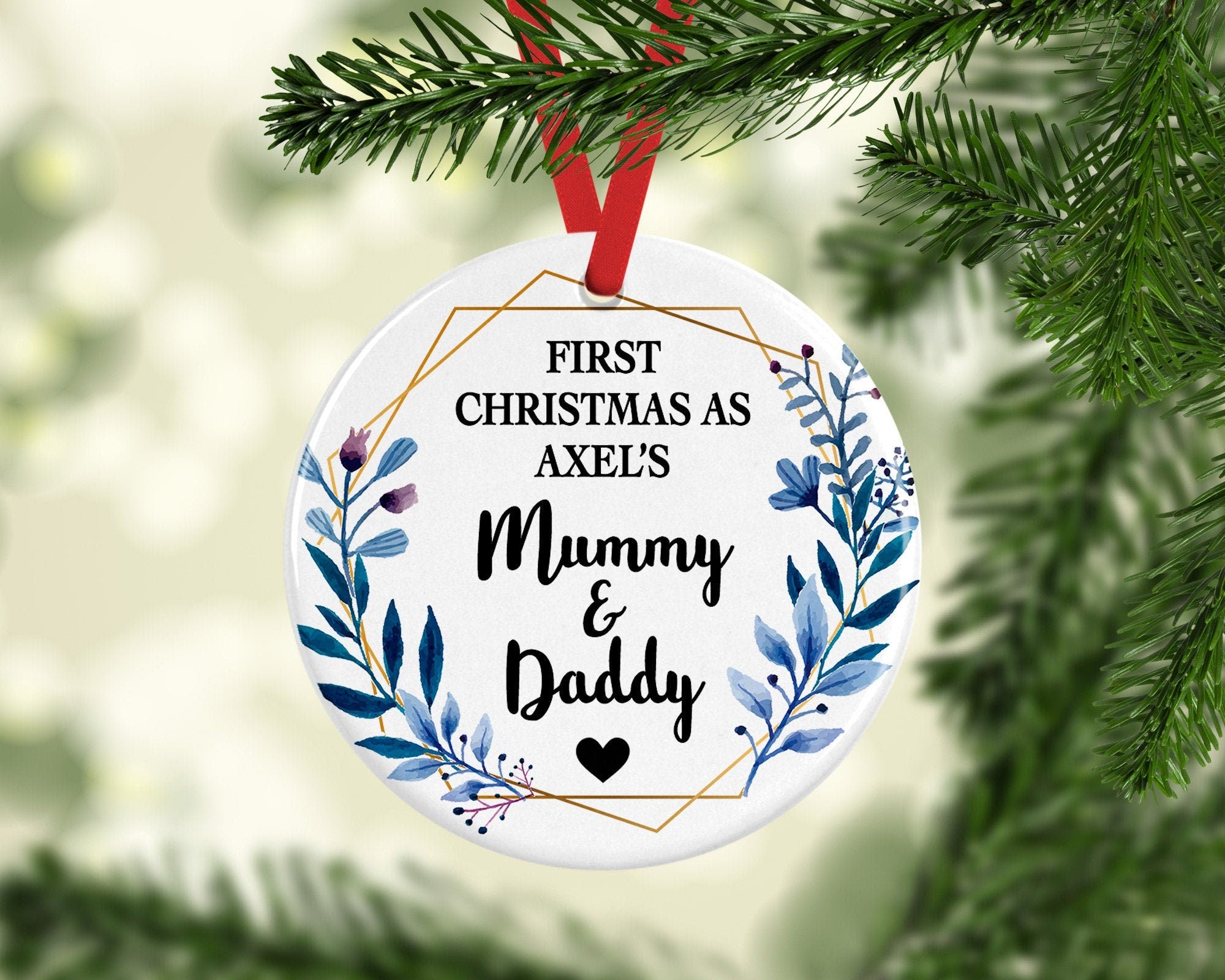 Personalised Mummy & Daddy Ceramic Christmas Decoration - Personalised Gift - Ceramic Gift - New Baby Bauble