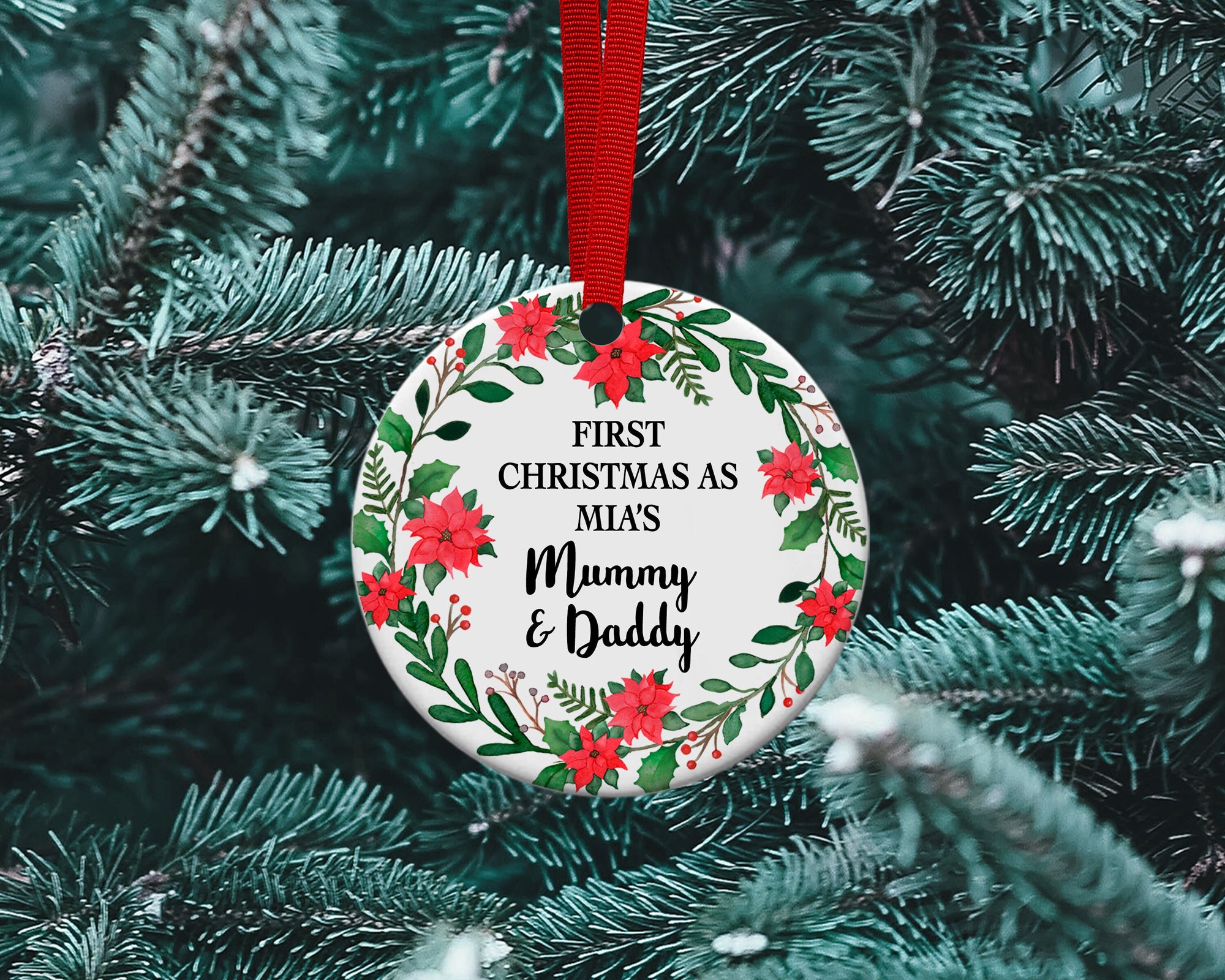 Personalised Mummy & Daddy Ceramic Christmas Decoration - Personalised Gift - Ceramic Gift - New Baby Bauble