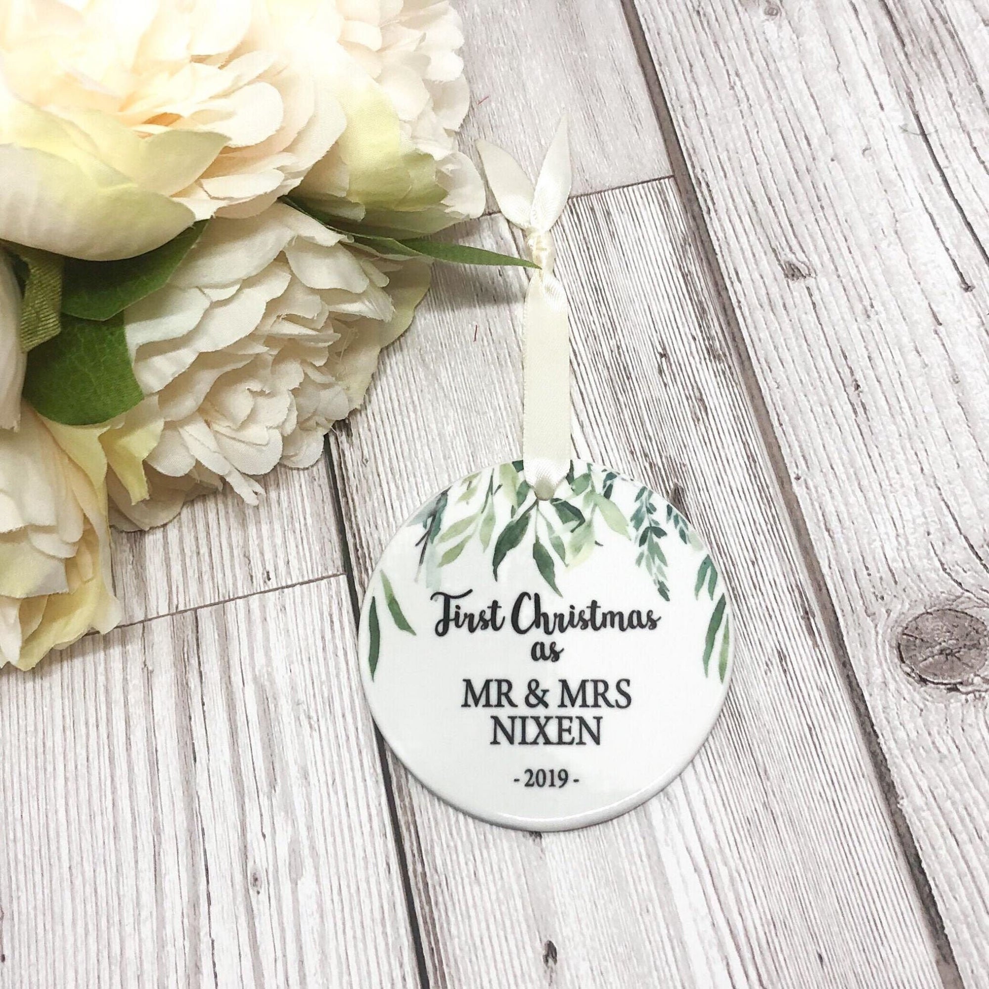 Newlywed Ceramic Christmas Decoration - Wedding Gift - Newly Married - Just Married Bauble