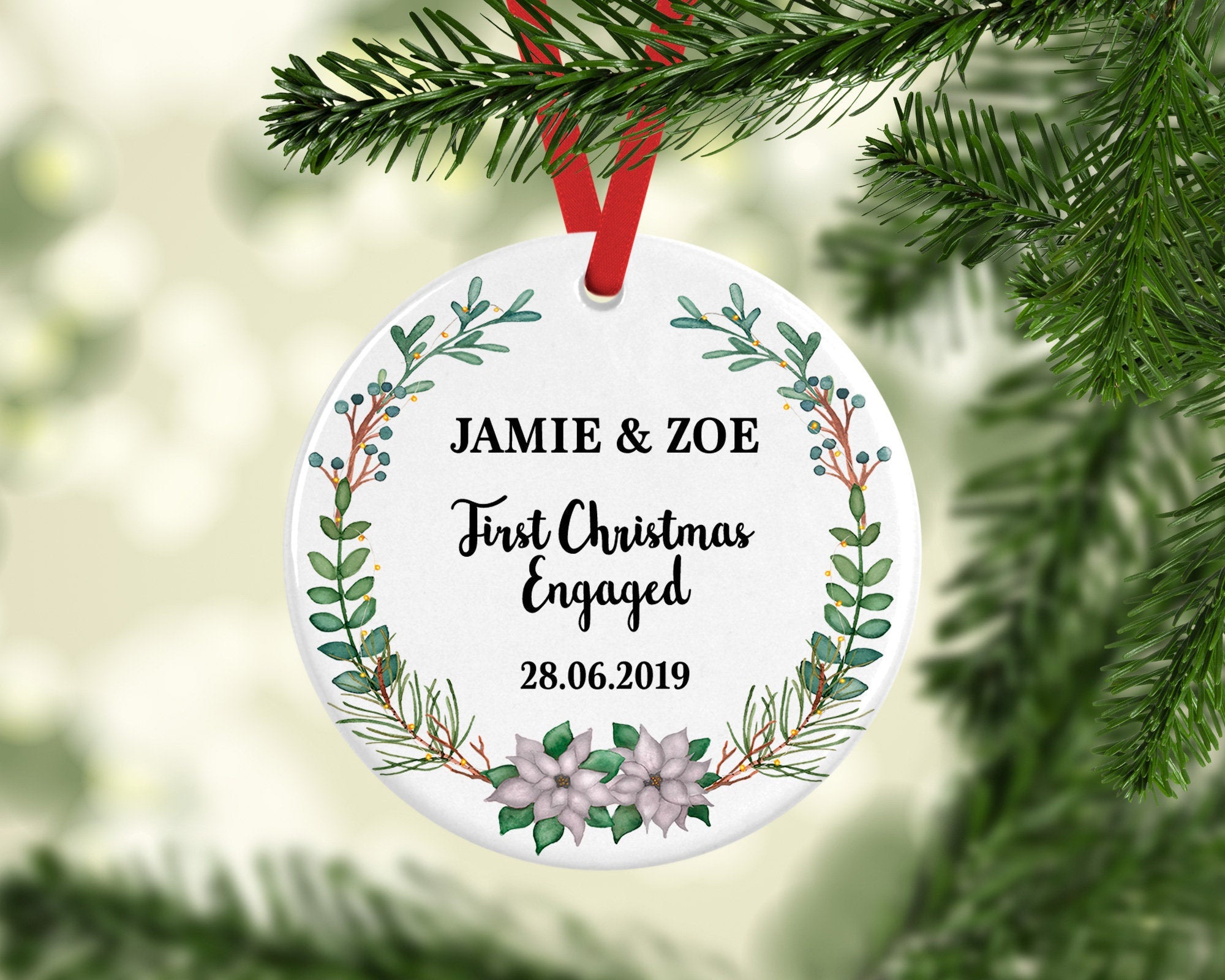 Engagement Ceramic Christmas Wreath Decoration - Engagement Gift - Newly Engaged - Soon To Be Married