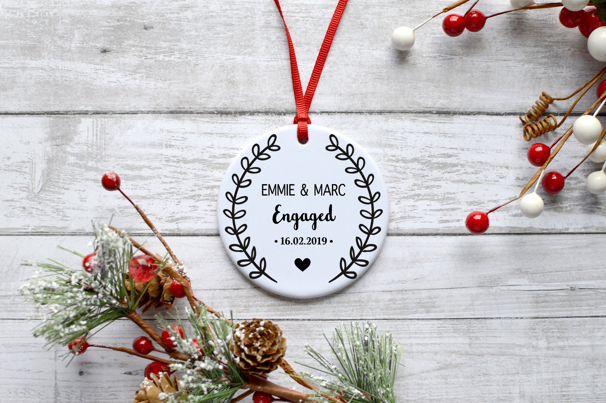 Engagement Ceramic Christmas Wreath Decoration - Engagement Gift - Newly Engaged - Soon To Be Married