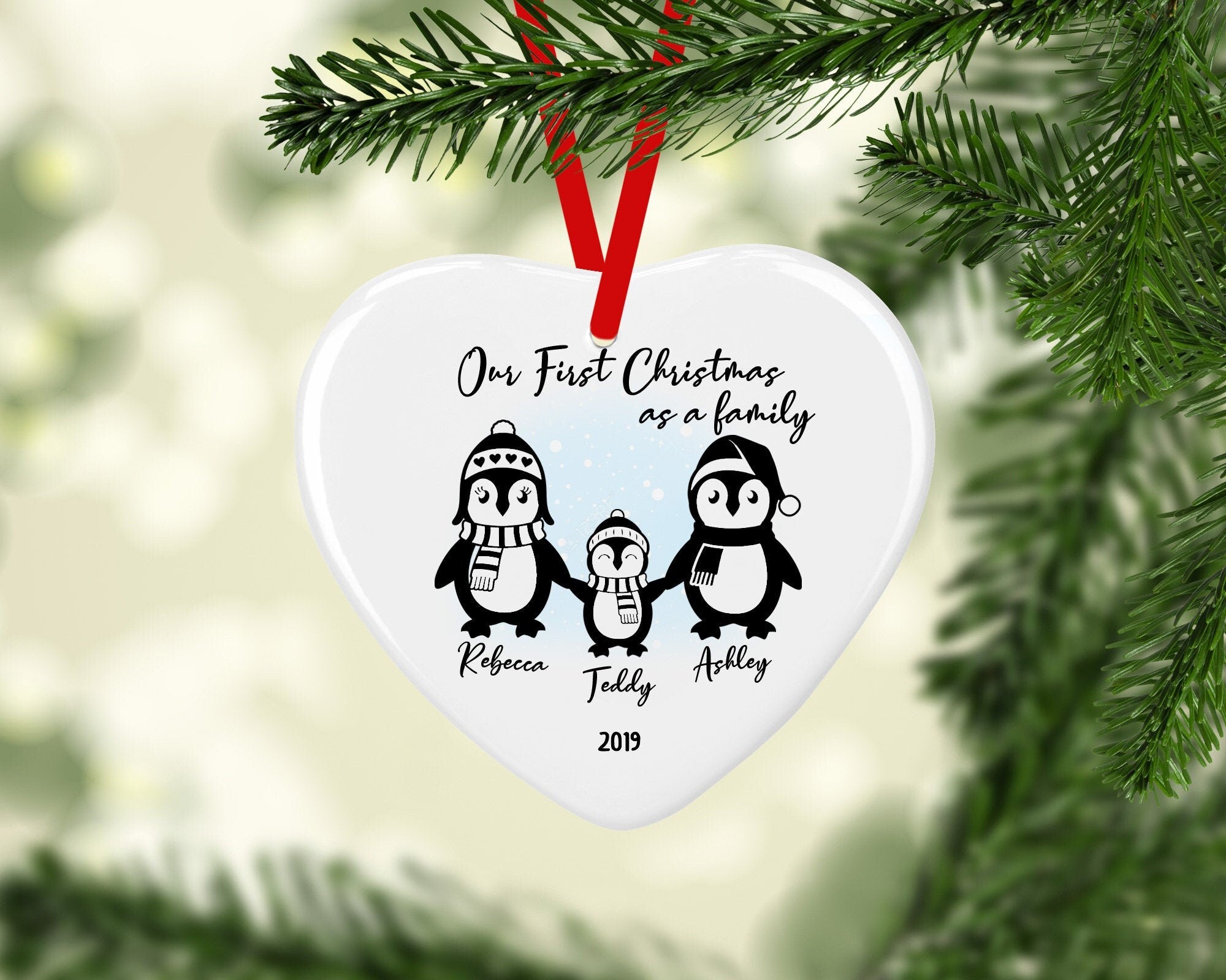 Personalised First Family Christmas Ceramic Decoration - New Baby Bauble - Family Christmas Decoration