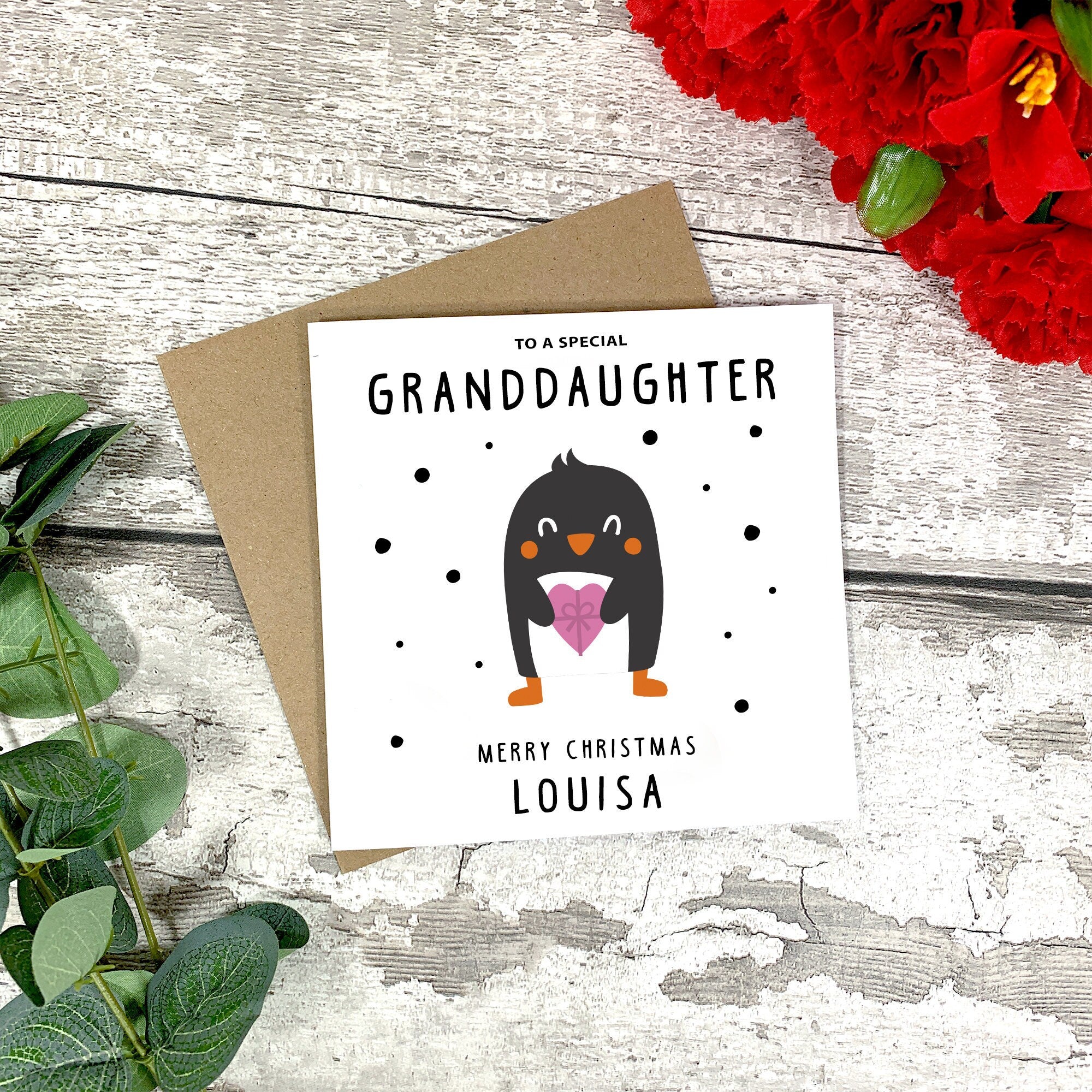 Personalised Penguin Christmas Card - Niece Christmas Card - Granddaughter Christmas Card - Baby's First Christmas - Girl Christmas Card