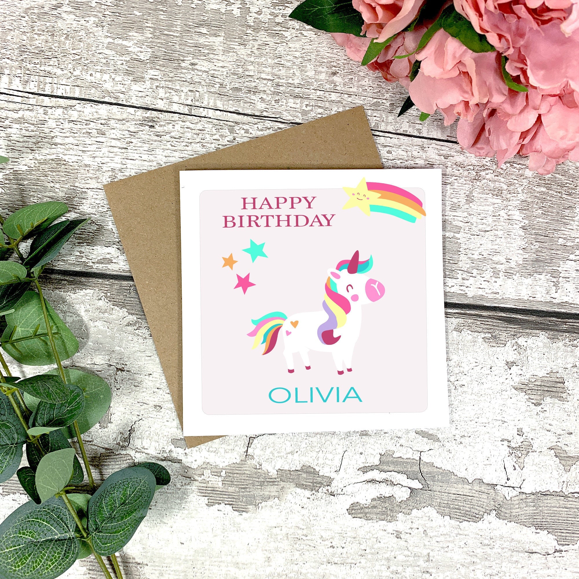 Personalised Unicorn Rainbow Card - Happy Birthday - Birthday Card - Kids Birthday Card