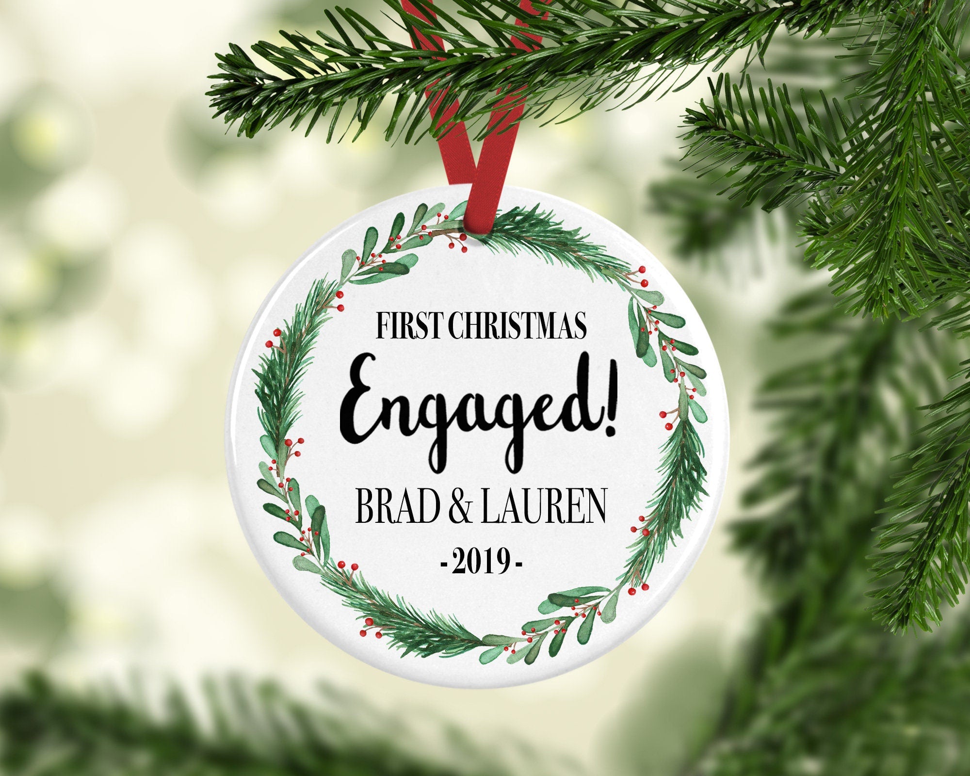 Engagement Ceramic Christmas Wreath Decoration - Engagement Gift - Newly Engaged - Soon To Be Married