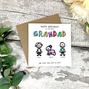 Personalised Grandad Birthday Card - Happy Birthday - Grandad Gift - Stick People Birthday Card - Grandkids Card