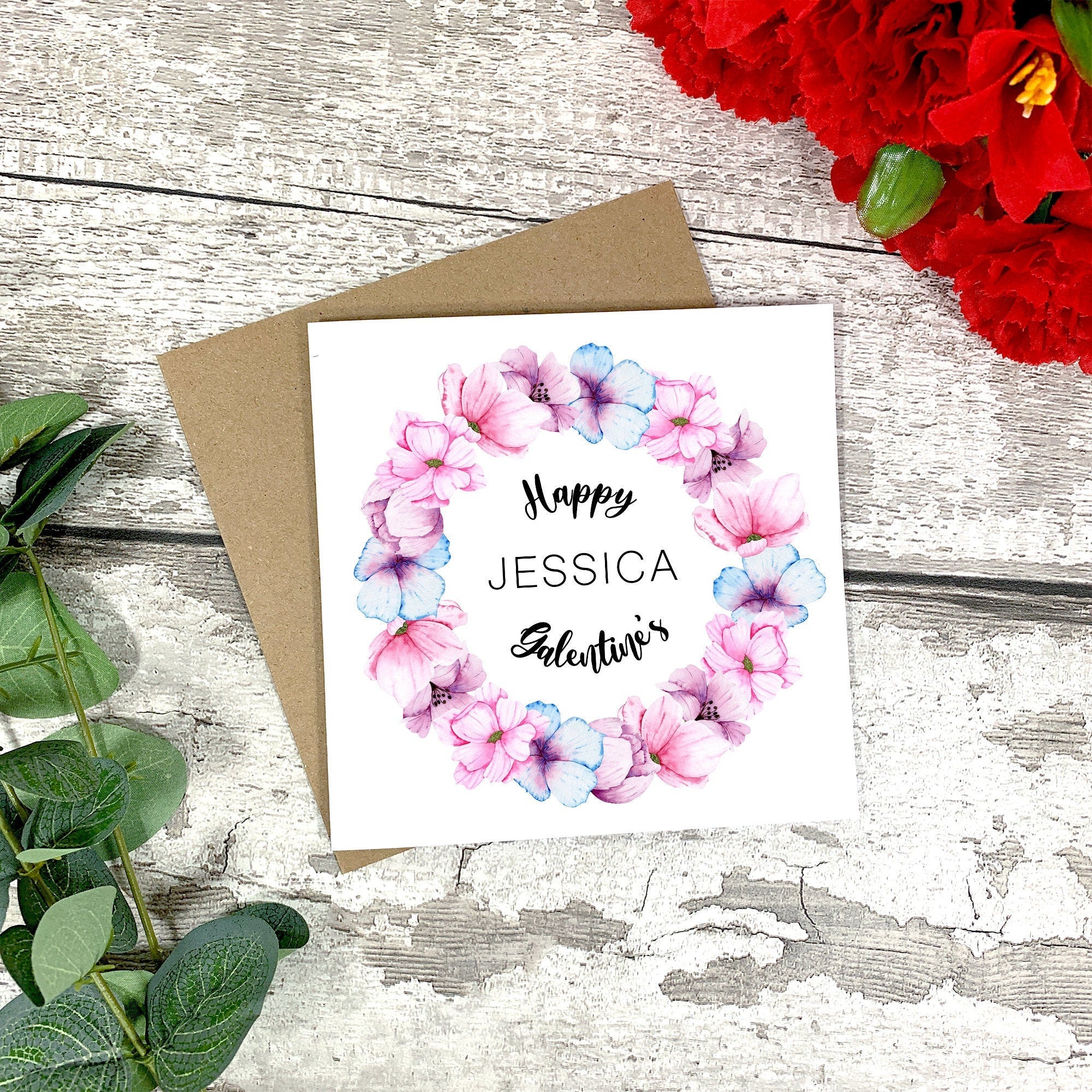 Personalised Valentines / Galentines Card - Valentine's Day - Galentine's - Valentines Day For Her - Valentines Day Wreath