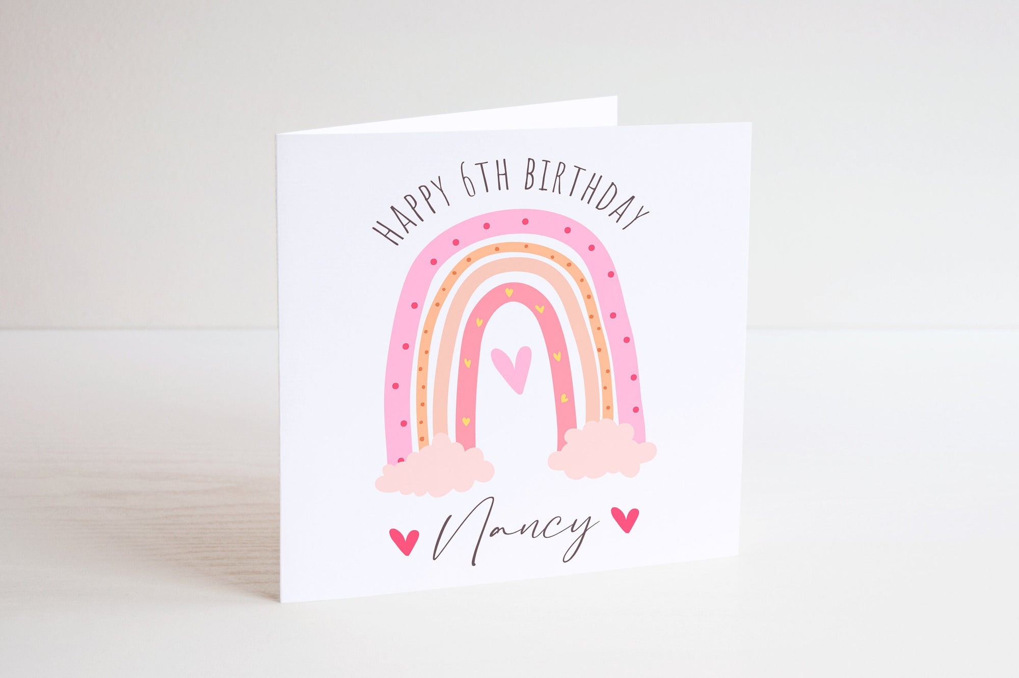 Pink Rainbow Personalised Card - Happy Birthday - Birthday Card - Kids Birthday Card - Girls Birthday Card