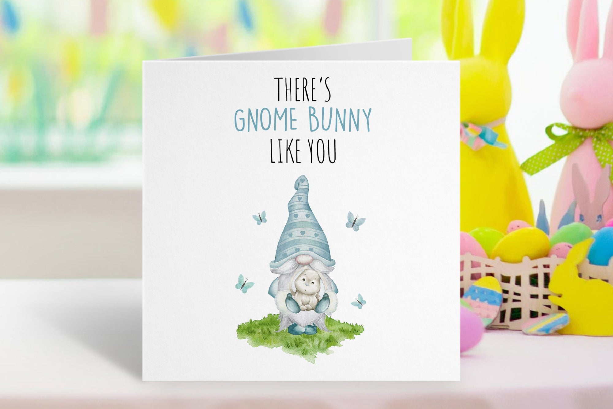 Gnome Happy Easter Card - Easter Gnome Card - Funny Easter Card - Gnome Bunny - Easter Gnomes - Easter Kids Card