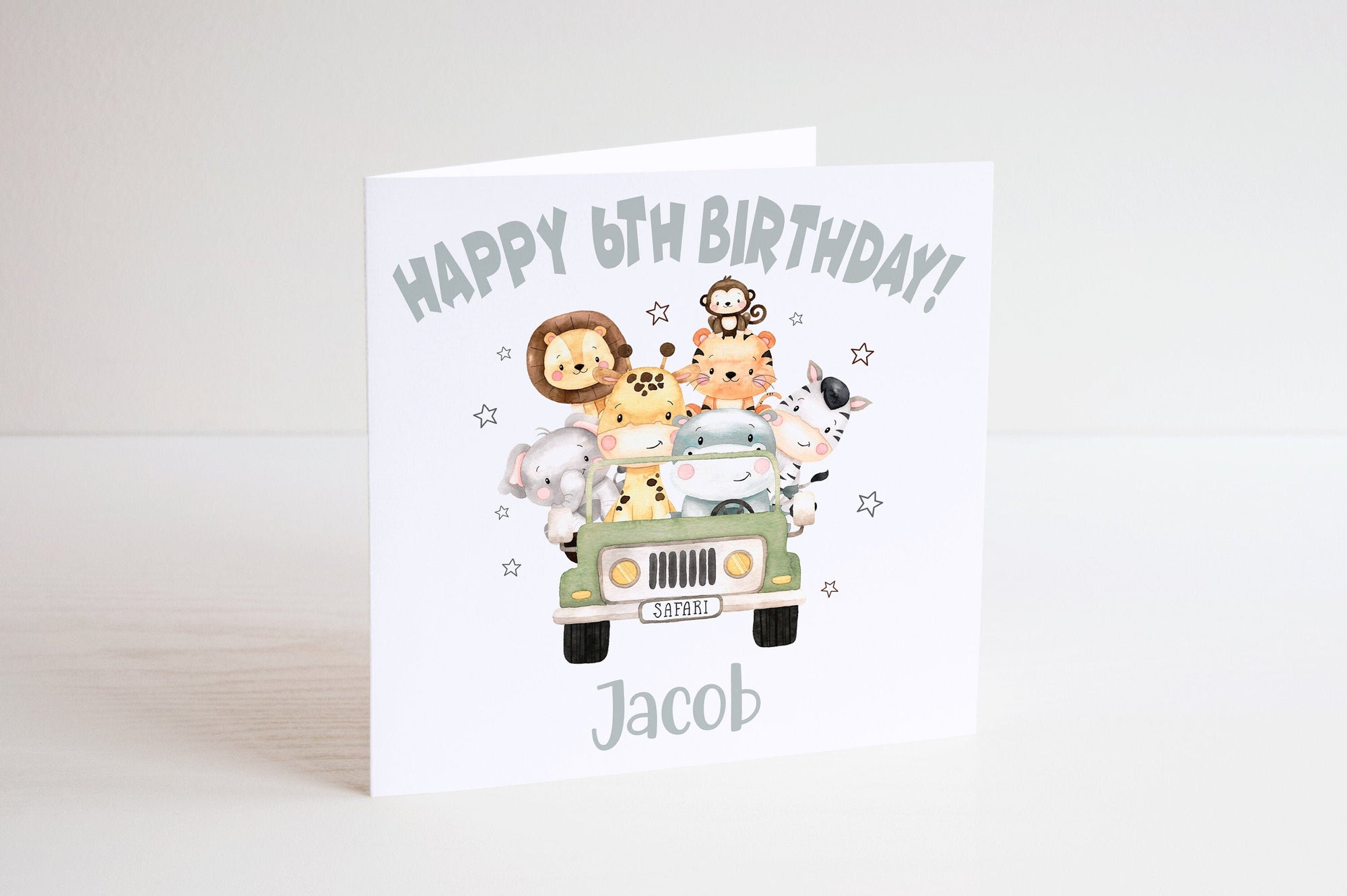 Personalised Age Safari Car Card - Happy Birthday - Birthday Card - Kids Birthday Card