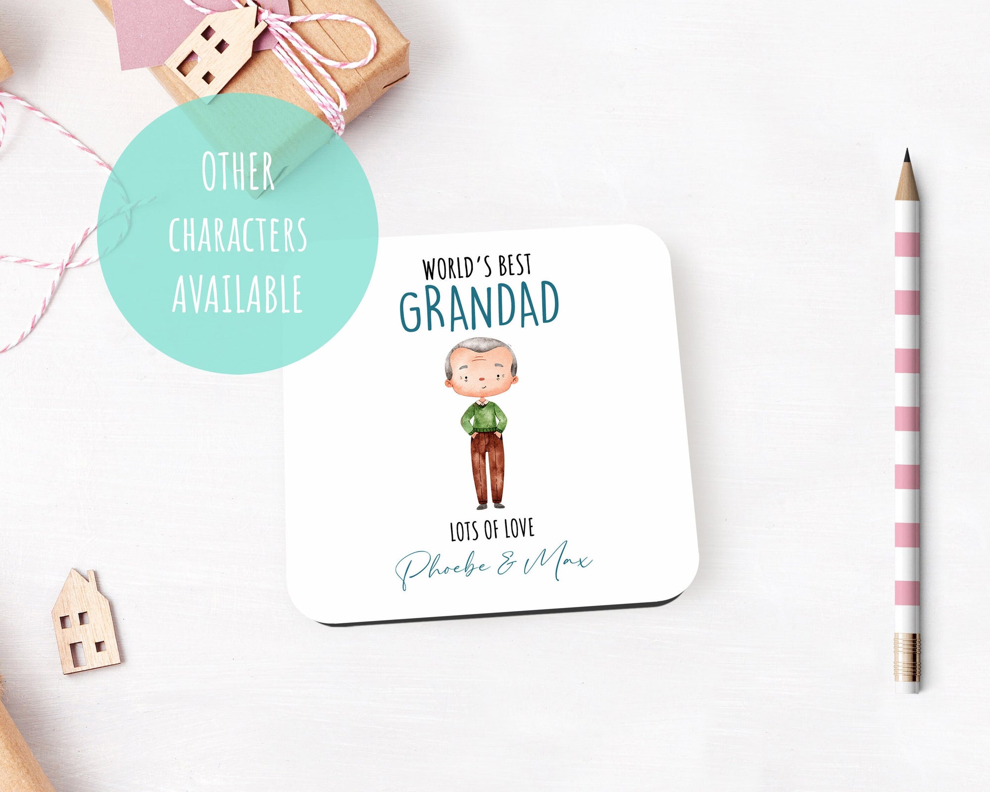 Personalised Worlds Best Grandad Coaster - Customised Name Coaster - Drinks Coaster - Personalised - Birthday - Friend Gift - Grandad Gift