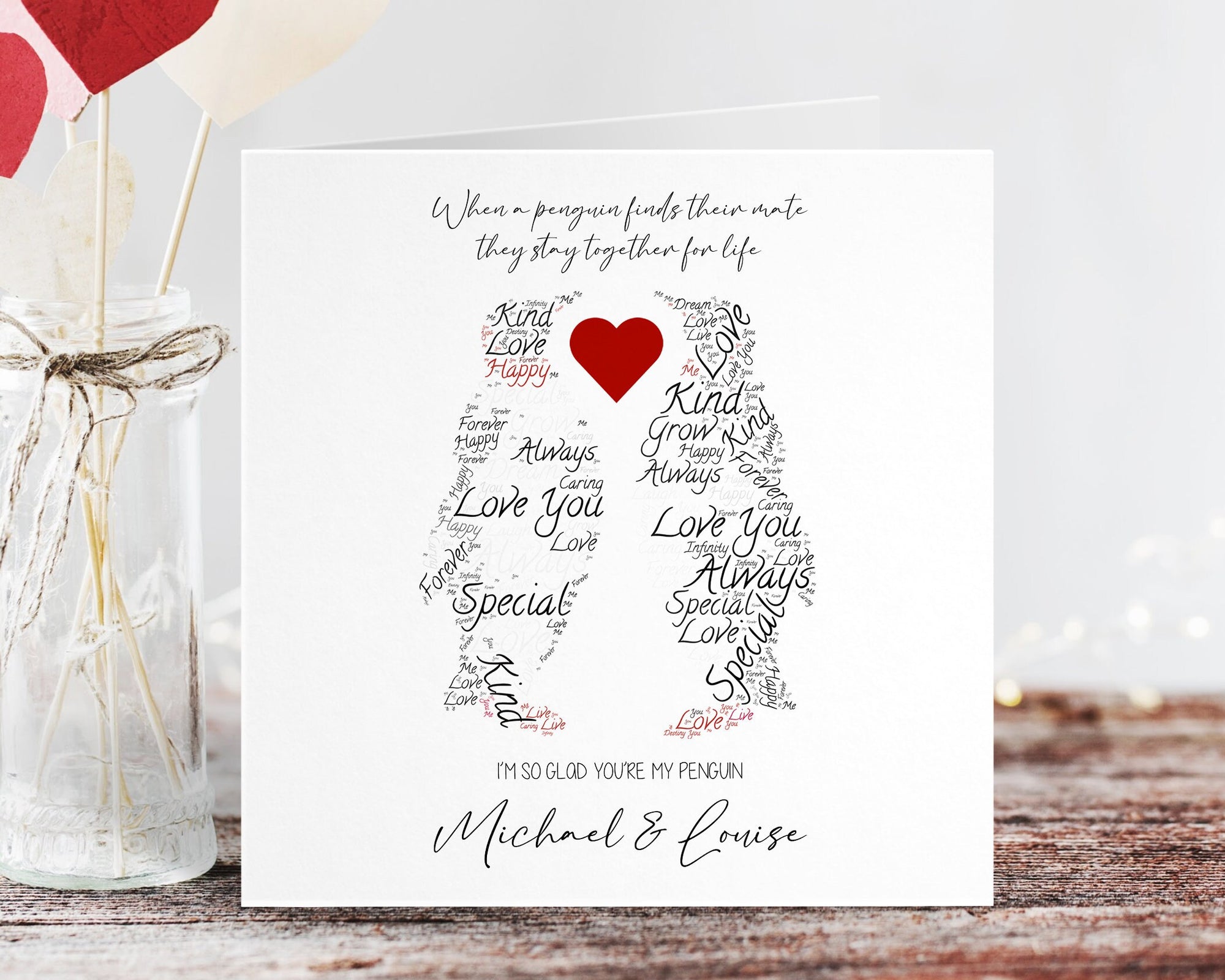 Personalised Penguin Valentines Card - Valentine's Day - Couple Card - Husband Card - Wife Card - For Him - For Her - You Are My Penguin