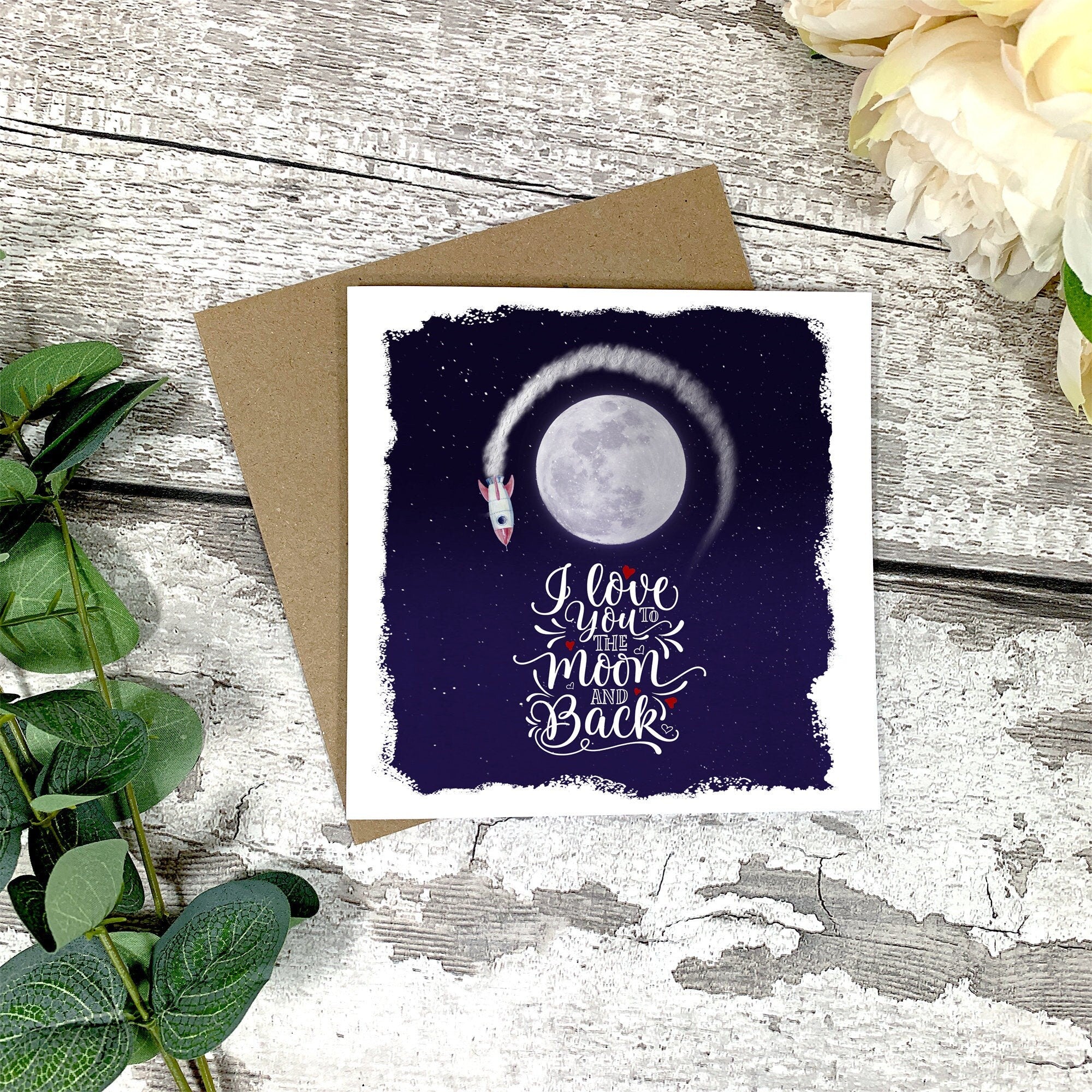 I Love You To The Moon And Back Valentine's Day Hearts Card - Valentine's Day - Couple Card - Husband Card - Wife Card - Boyfriend Card