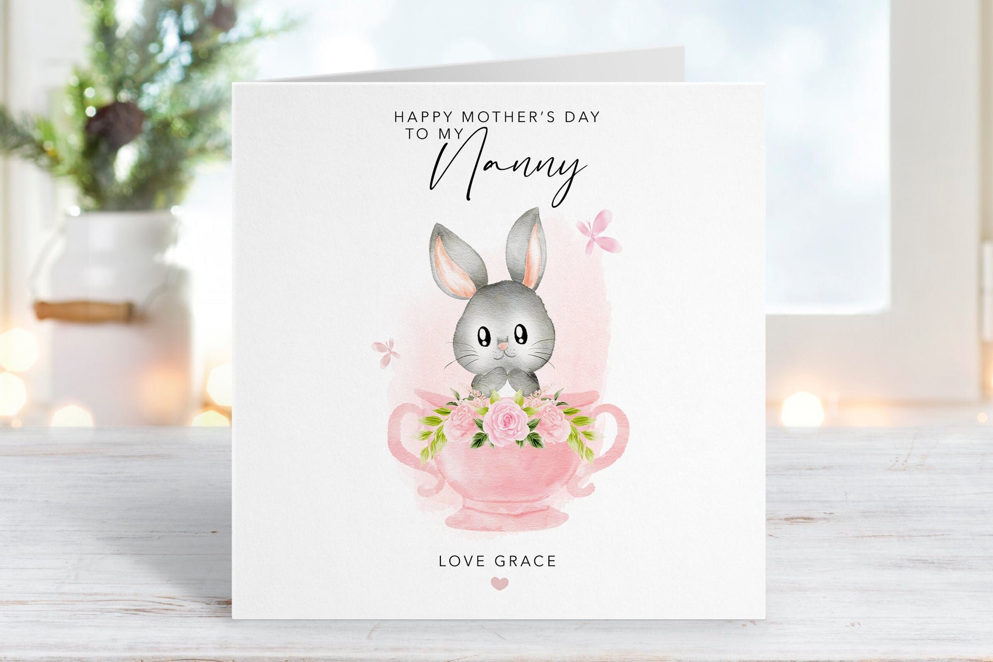 Personalised Nanny Mother's Day Card - Happy Mother's Day To Nanny - Nanny Gift - Grandkids Card - To My Nanny Card - Cute Bunny Card