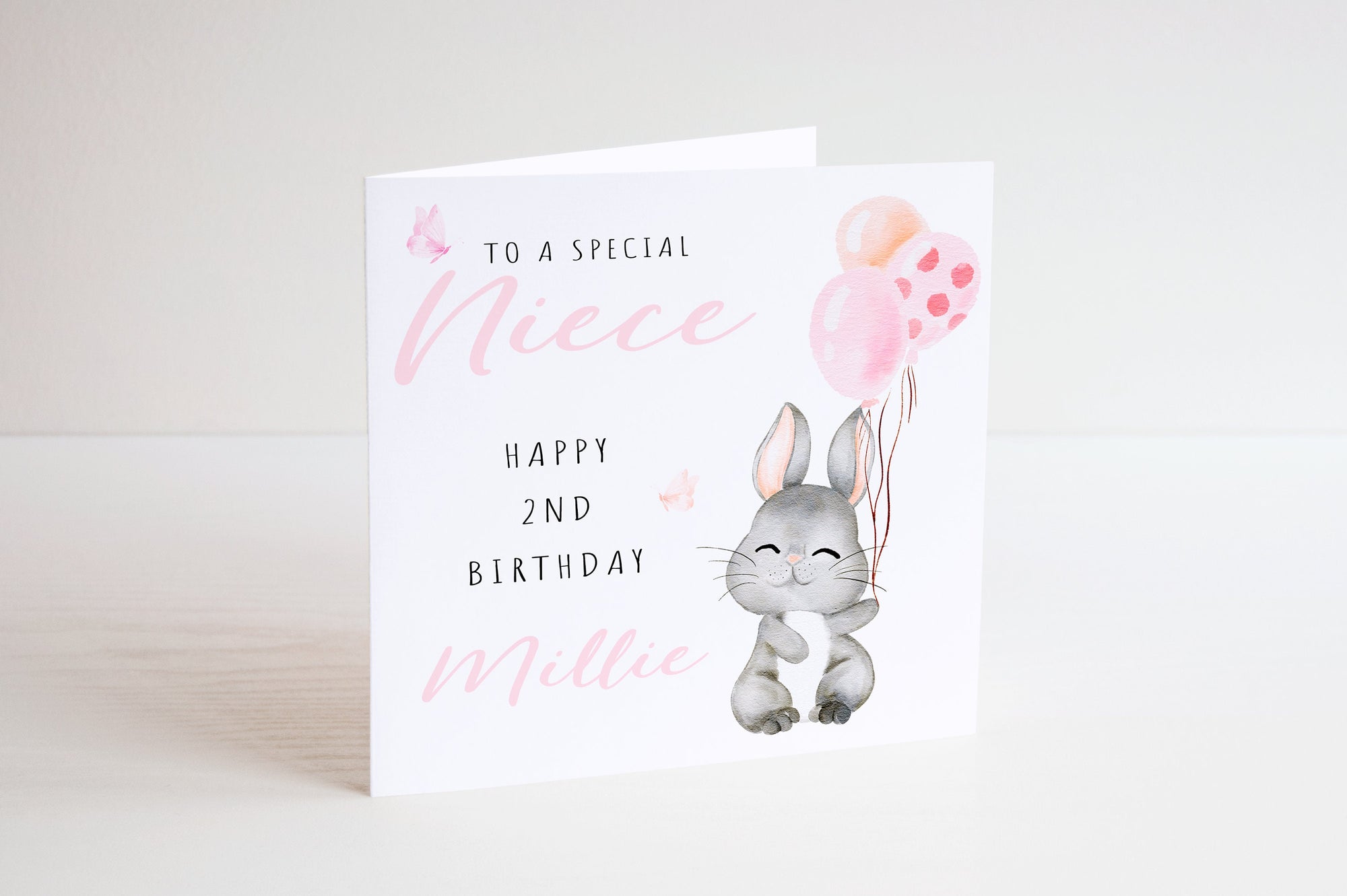 Bunny Birthday Personalised Niece Card - Happy Birthday - Kids Birthday Card - Niece Birthday - 1st Birthday Card - 2nd Birthday Card