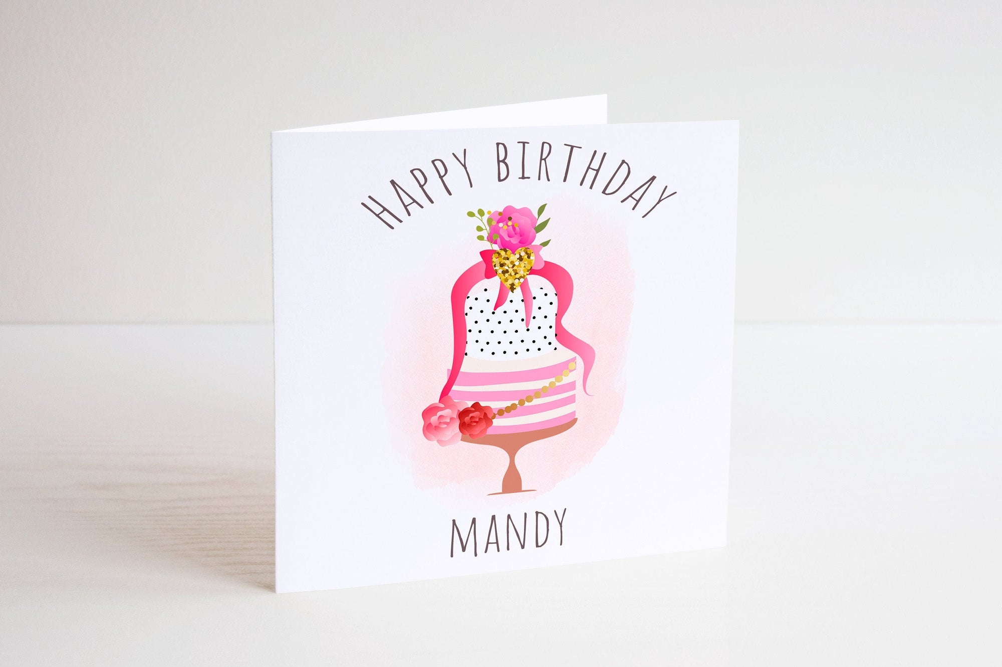 Birthday Cake Personalised Card - Happy Birthday - Birthday Card - Adult Birthday Card - Friend Birthday Card - Card for Her