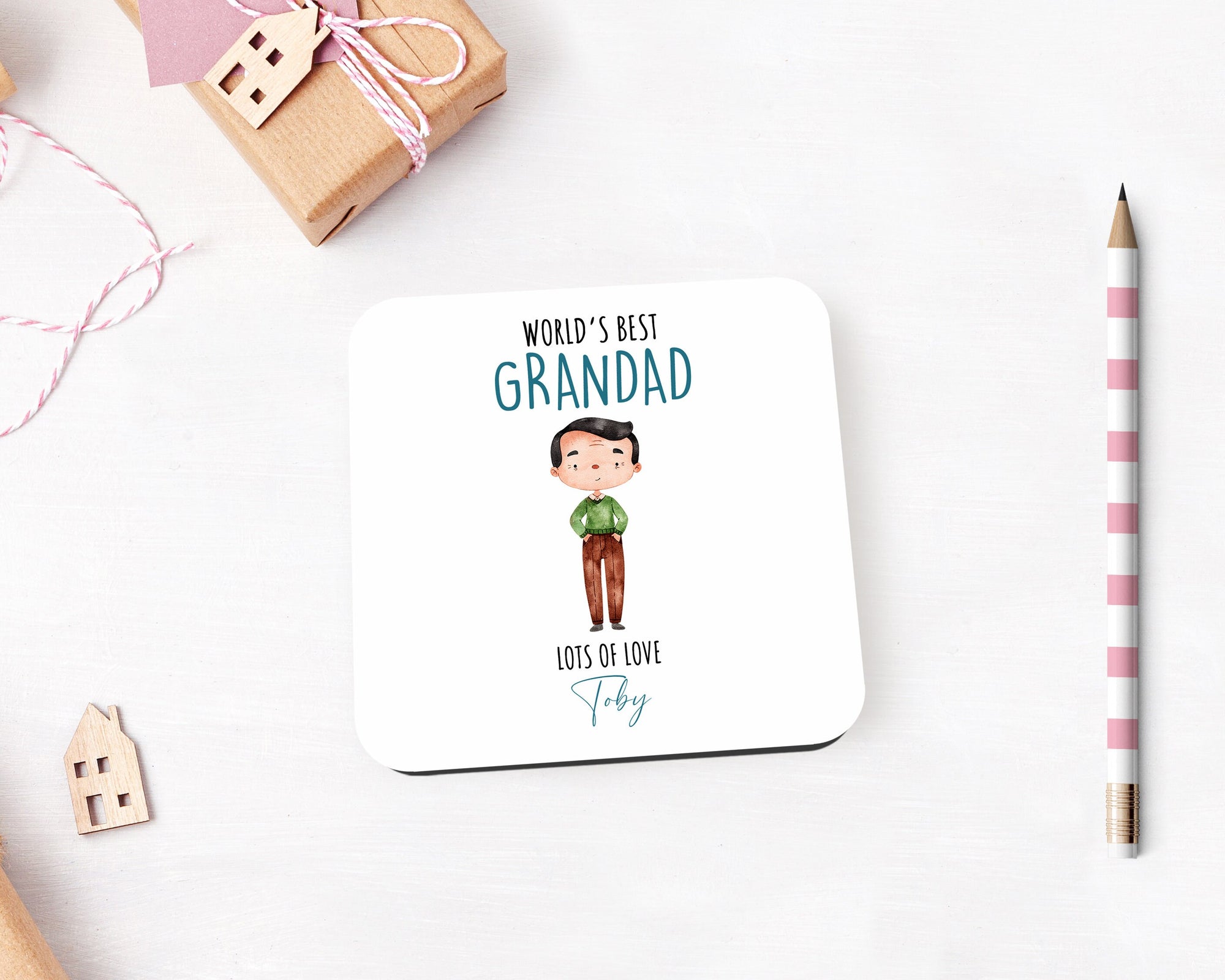 Personalised Worlds Best Grandad Coaster - Customised Name Coaster - Drinks Coaster - Personalised - Birthday - Friend Gift - Grandad Gift