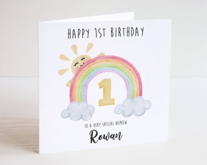 1st Birthday Rainbow Personalised Card - Happy Birthday - Birthday Card - Kids Birthday Card - Rainbow Birthday Card - C115