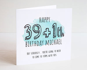 40th Watercolour Birthday Card - 39 + 1 Happy Birthday - 39 plus 1 Birthday Card - 40th Card - Watercolour Card