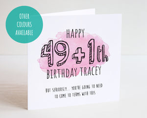 50th Watercolour Birthday Card - 49 + 1 Happy Birthday - 49 plus 1 Birthday Card - 50th Card - Watercolour Card