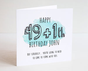 50th Watercolour Birthday Card - 49 + 1 Happy Birthday - 49 plus 1 Birthday Card - 50th Card - Watercolour Card