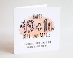 50th Watercolour Birthday Card - 49 + 1 Happy Birthday - 49 plus 1 Birthday Card - 50th Card - Watercolour Card