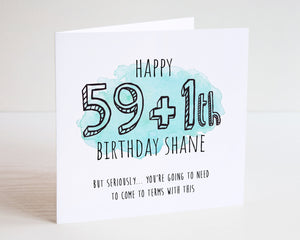 60th Watercolour Birthday Card - 59 + 1 Happy Birthday - 59 plus 1 Birthday Card - 60th Card - Watercolour Card