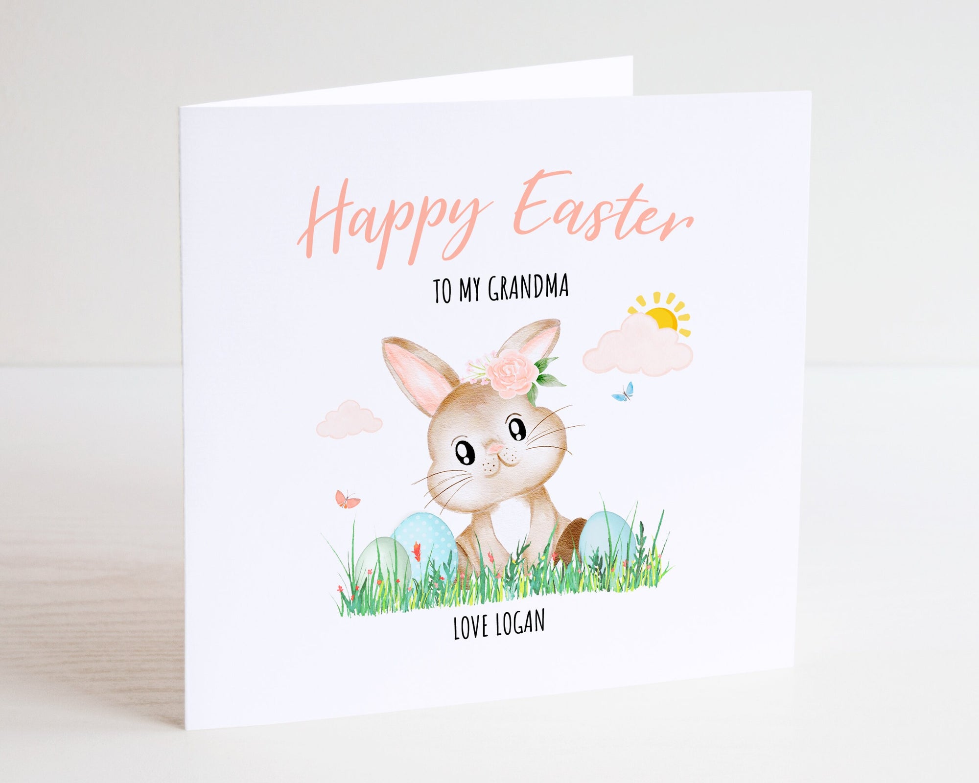 Personalised Happy Easter Family Card - 1st Easter as Nanny & Grandad - Baby's First Easter Card - Auntie Easter Card