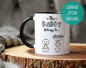 Daddy Fathers Day Mug - Grandad Mug - Daddy Birthday - Grandad Gift - Stick People Birthday Card - Grandkids Card - Daddy Belongs To