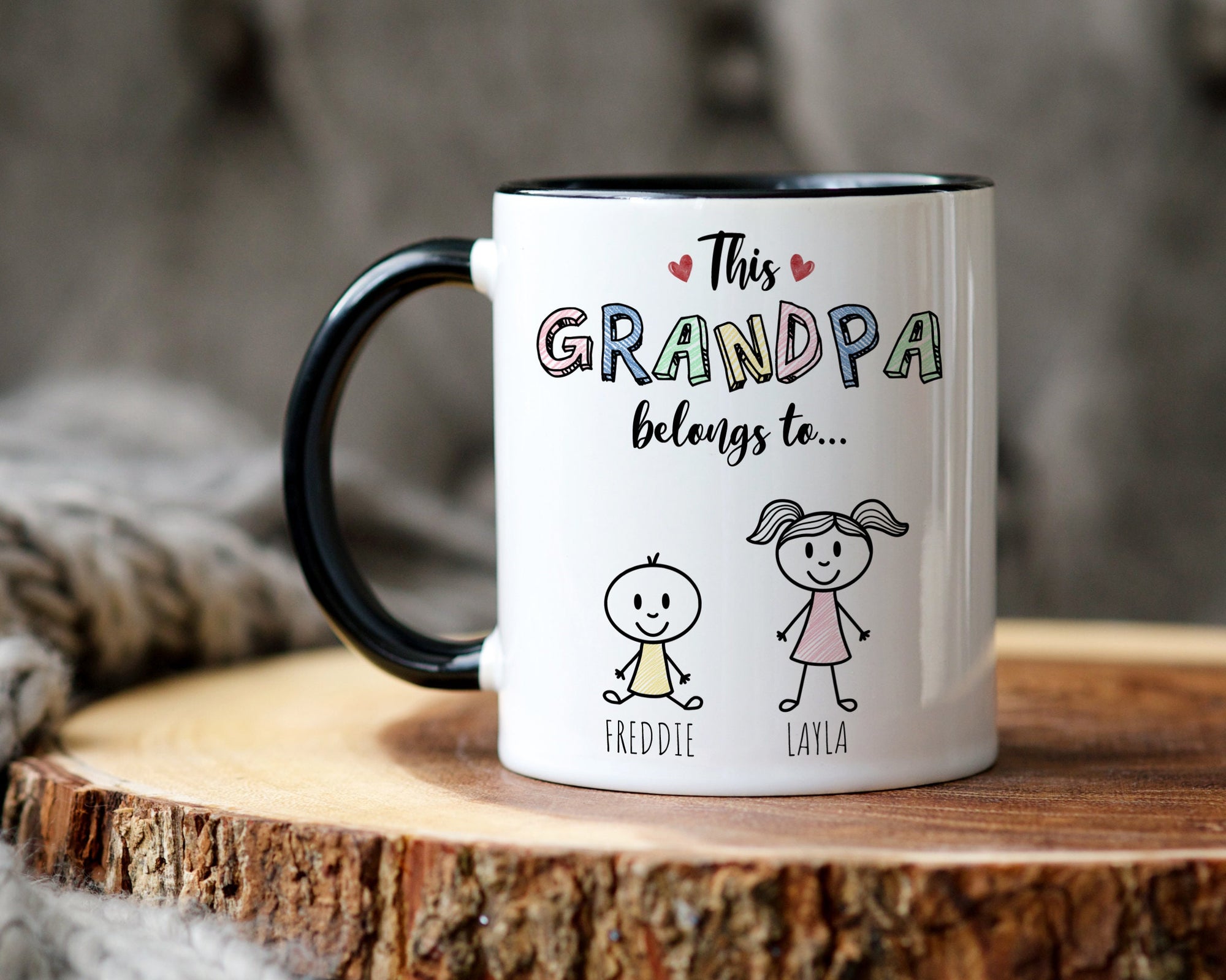 Daddy Fathers Day Mug - Grandad Mug - Daddy Birthday - Grandad Gift - Stick People Birthday Card - Grandkids Card - Daddy Belongs To