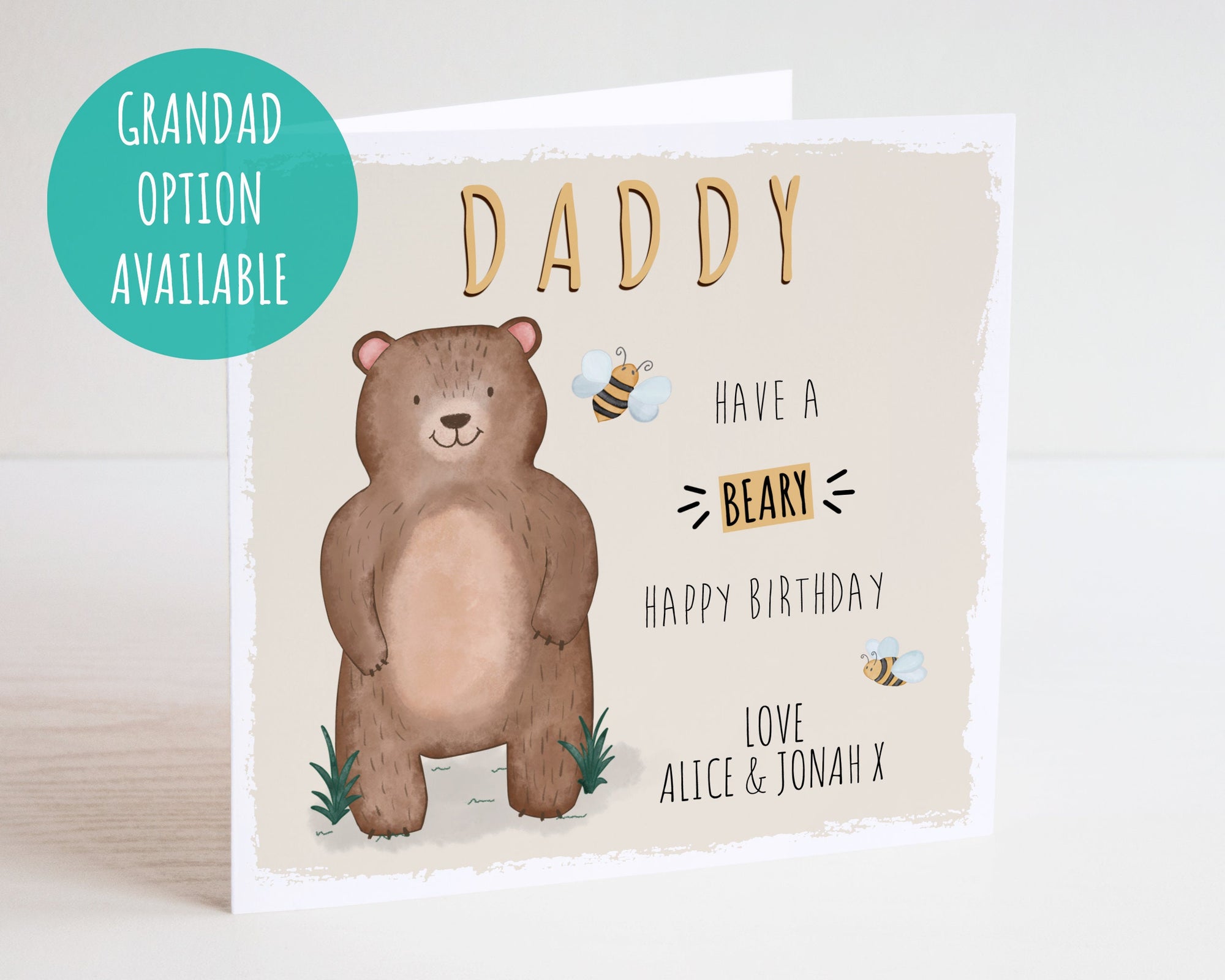 Personalised Dad Birthday Card - Have A Beary Happy Birthday - Bear Grandad Birthday Card - Dad Gift - Grandad Gift - Grandkids Card