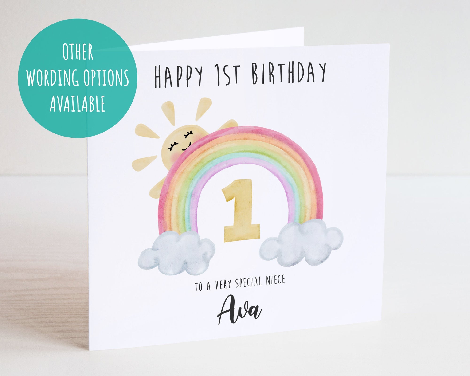 1st Birthday Rainbow Personalised Card - Happy Birthday - Birthday Card - Kids Birthday Card - Rainbow Birthday Card - C115