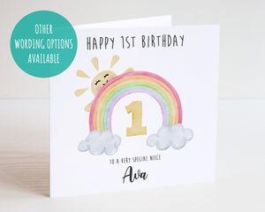 1st Birthday Rainbow Personalised Card - Happy Birthday - Birthday Card - Kids Birthday Card - Rainbow Birthday Card - C115