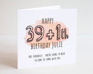 40th Watercolour Birthday Card - 39 + 1 Happy Birthday - 39 plus 1 Birthday Card - 40th Card - Watercolour Card