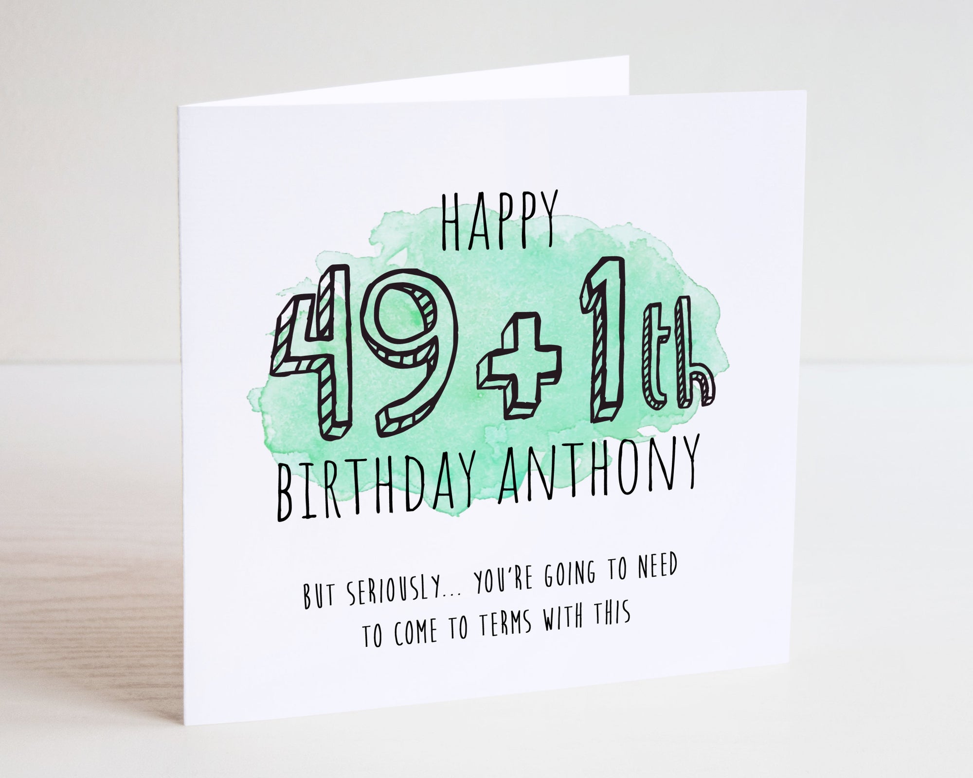 50th Watercolour Birthday Card - 49 + 1 Happy Birthday - 49 plus 1 Birthday Card - 50th Card - Watercolour Card