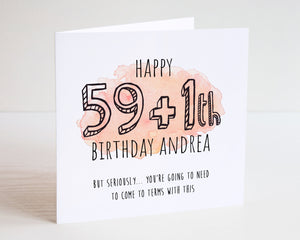 60th Watercolour Birthday Card - 59 + 1 Happy Birthday - 59 plus 1 Birthday Card - 60th Card - Watercolour Card