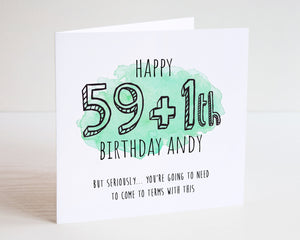 60th Watercolour Birthday Card - 59 + 1 Happy Birthday - 59 plus 1 Birthday Card - 60th Card - Watercolour Card