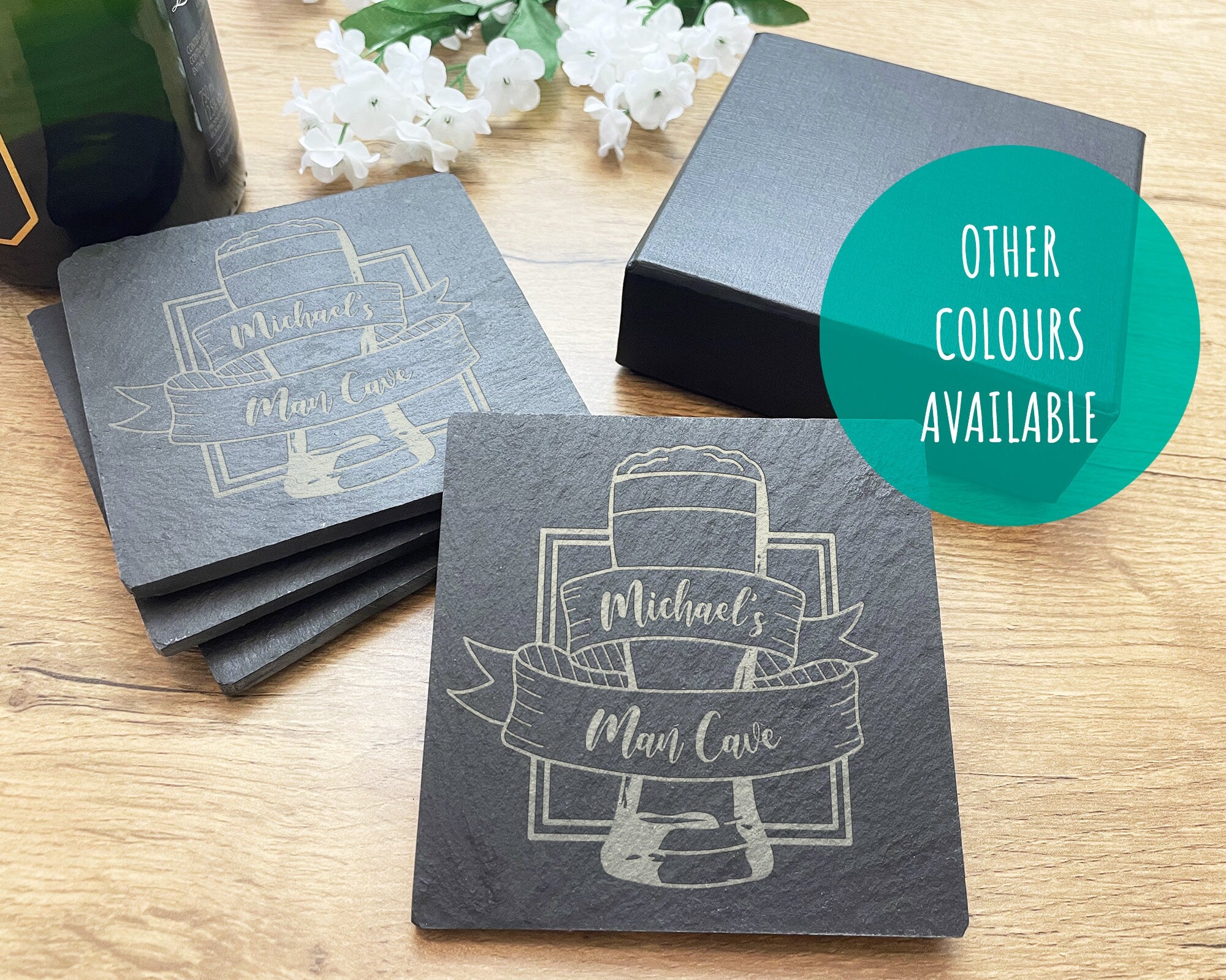 Personalised Slate Beer Coaster - Man Cave Coaster - Bar Coaster - Slate Coaster - Coaster Set