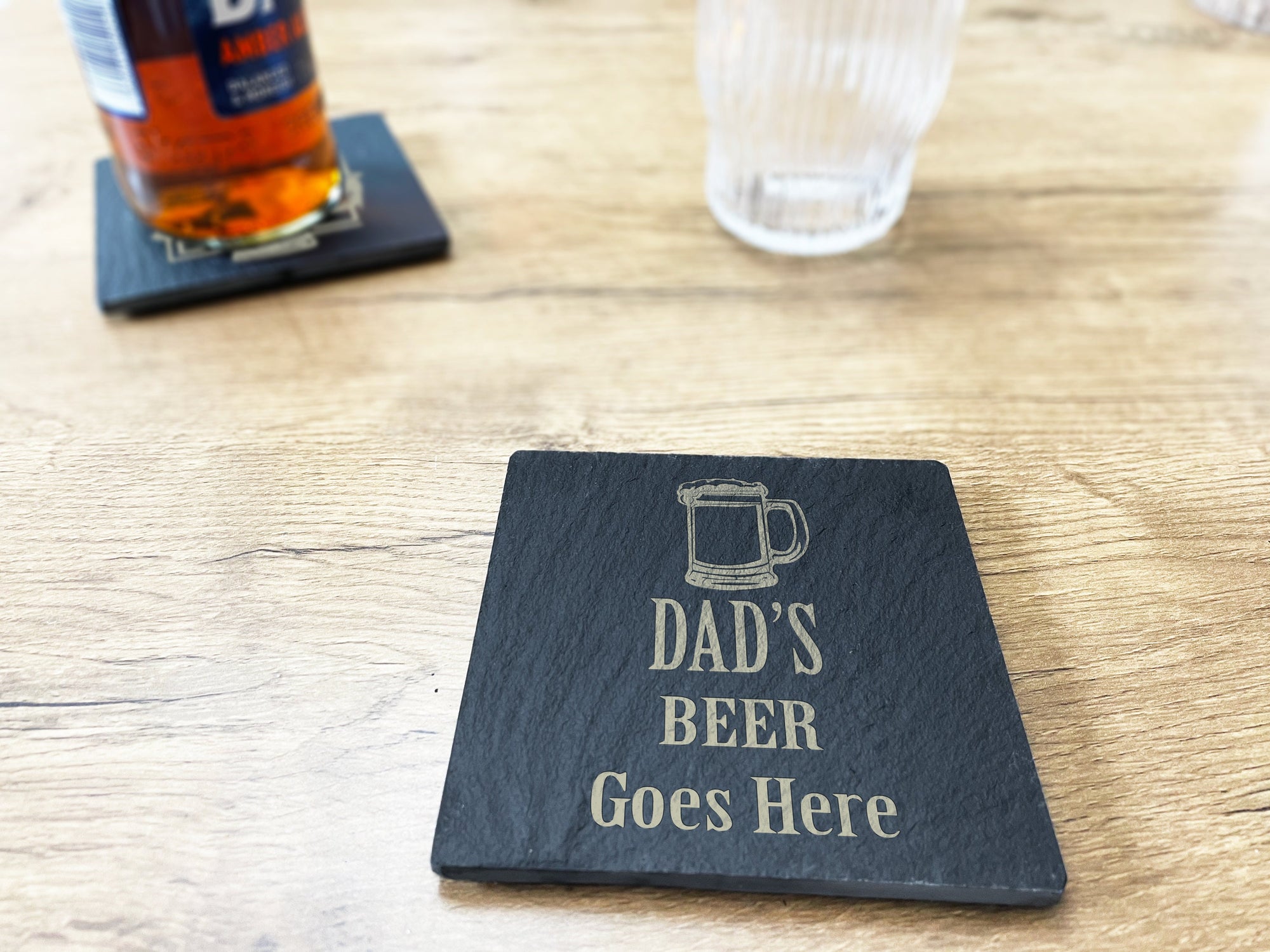 Grandads Beer Goes Here Coaster - Dads Beer Goes Here Coaster - Man Cave Coaster - Bar Coaster - Slate Coaster - Coaster Set