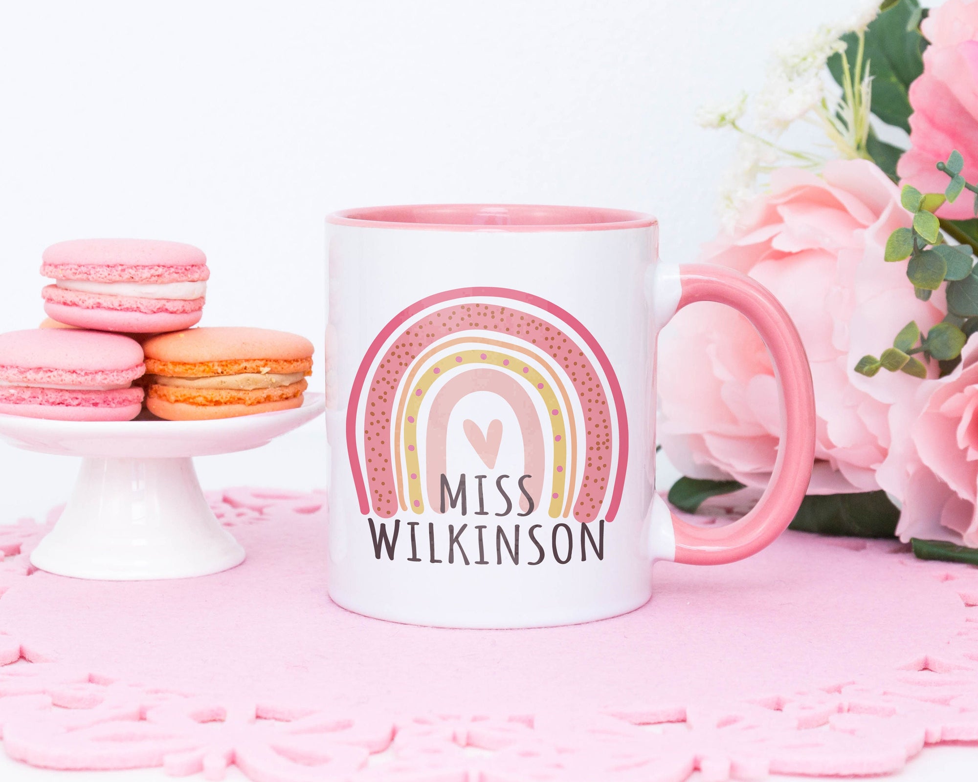 Personalised Pink Rainbow Teacher Mug - Teacher Gift - End Of Term Gift